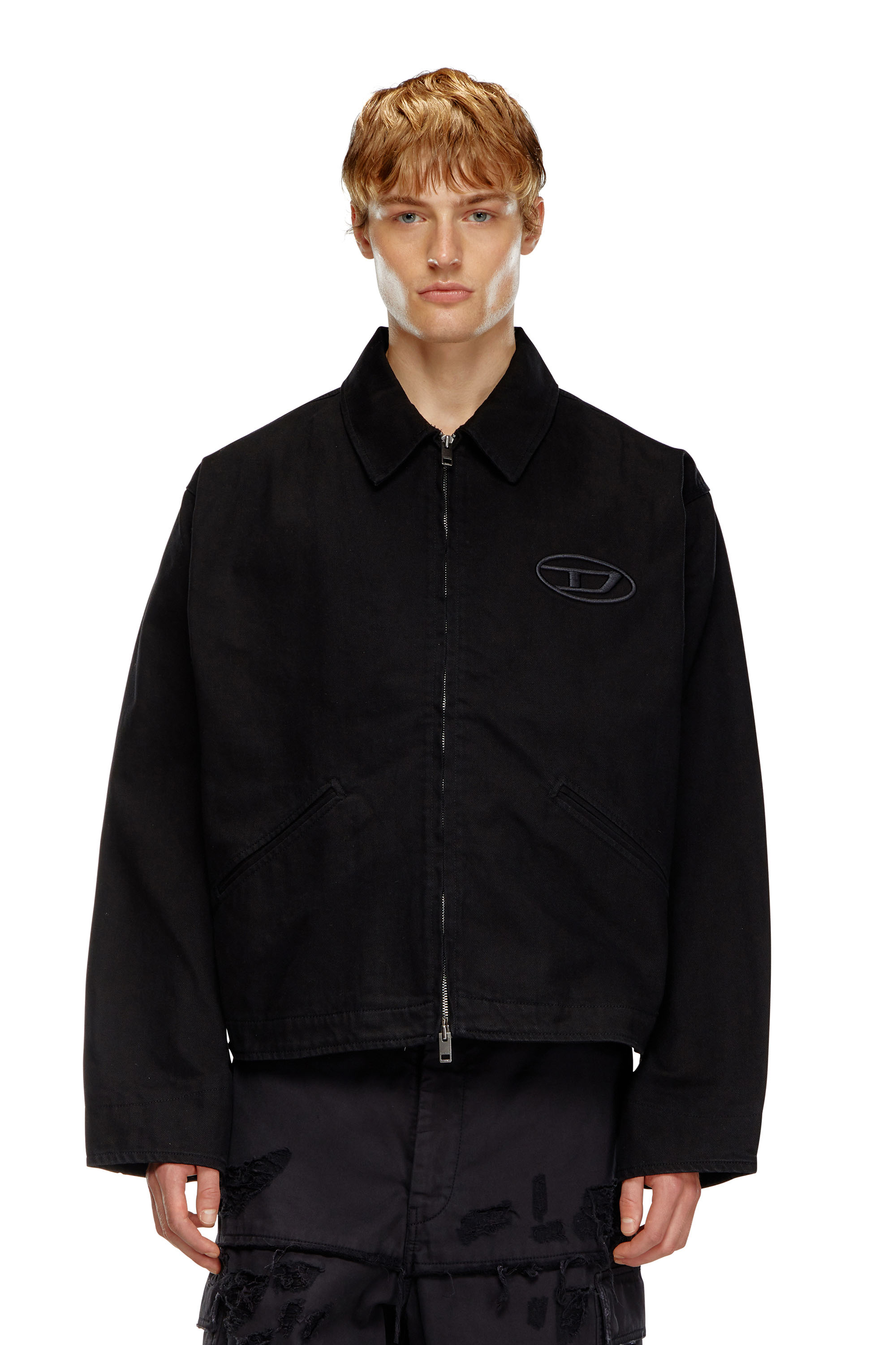 Diesel - J-TAYLOR-BLEACH, Male's Denim blouson jacket with bleached logo in Black - 1