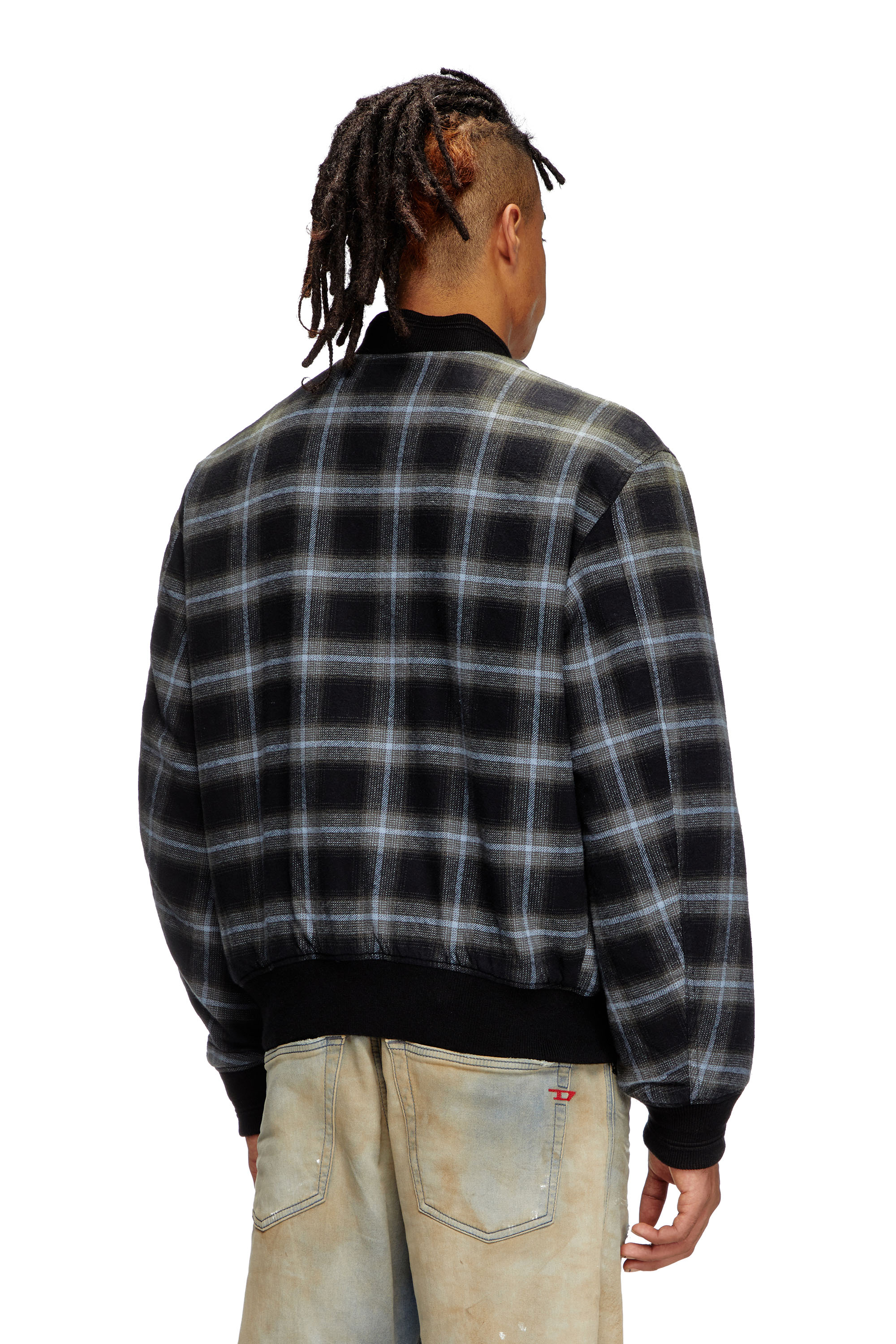 Diesel - J-SAINT, Male's Padded bomber jacket in check flannel in Black/Blue - 3