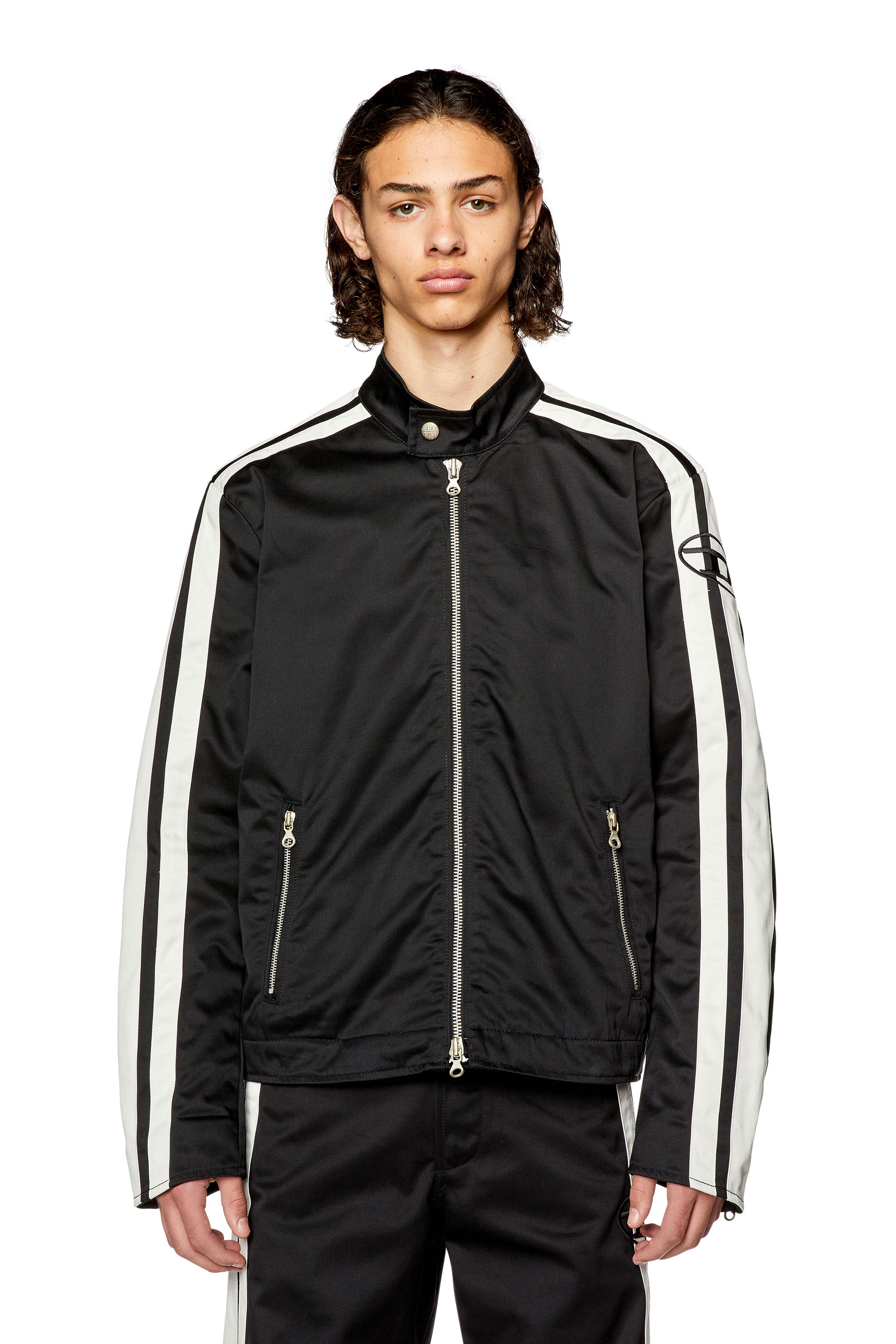 Diesel - J-BECK, Male's Biker jacket in padded cotton with bands in Black/White - 4