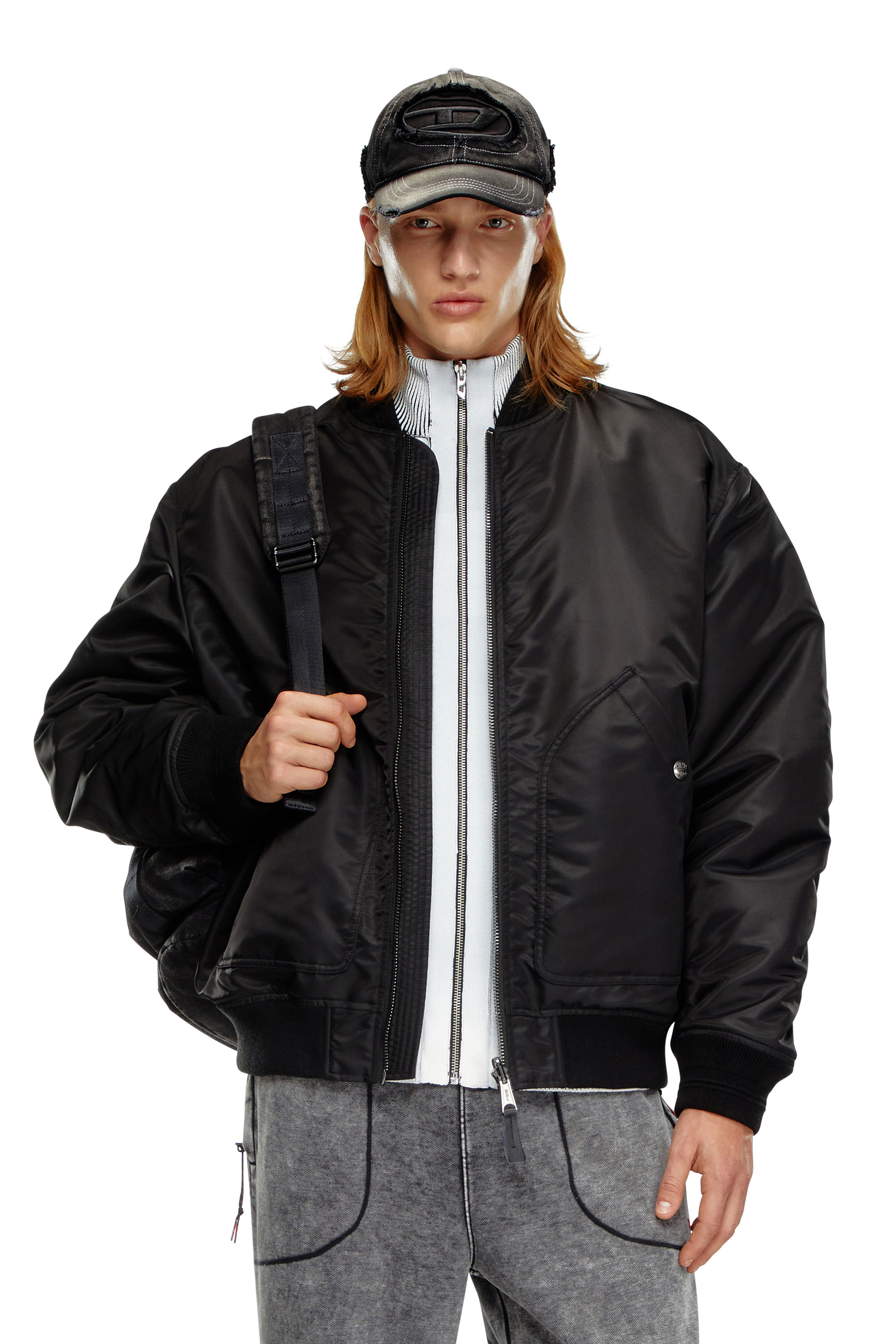 Diesel - J-HELD, Male's Bomber in padded nylon with Oval D in Black - 1