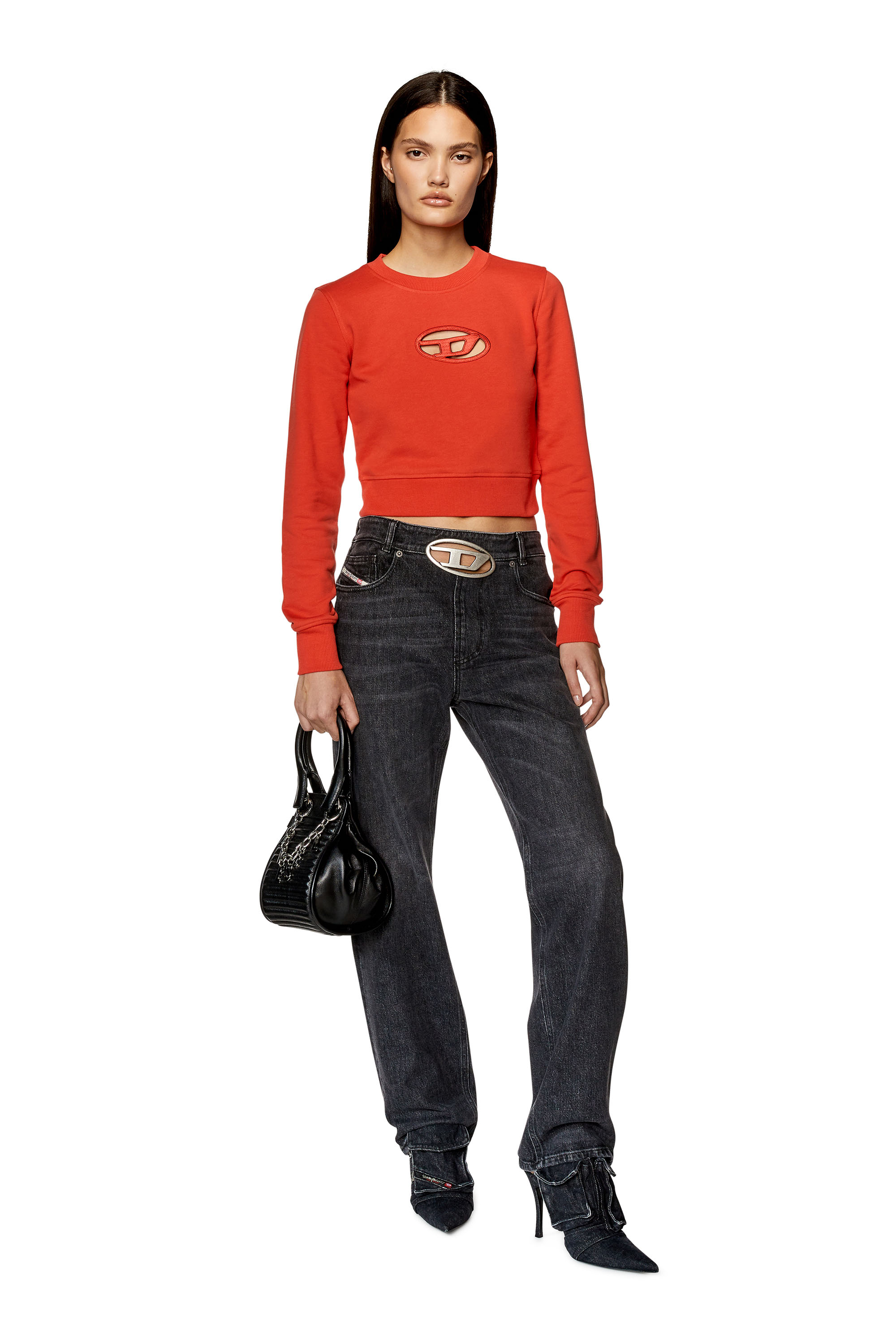 Diesel - F-SLIMMY-OD, Femme Sweat-shirt cropped avec logo cut-out in Rouge - Image 3