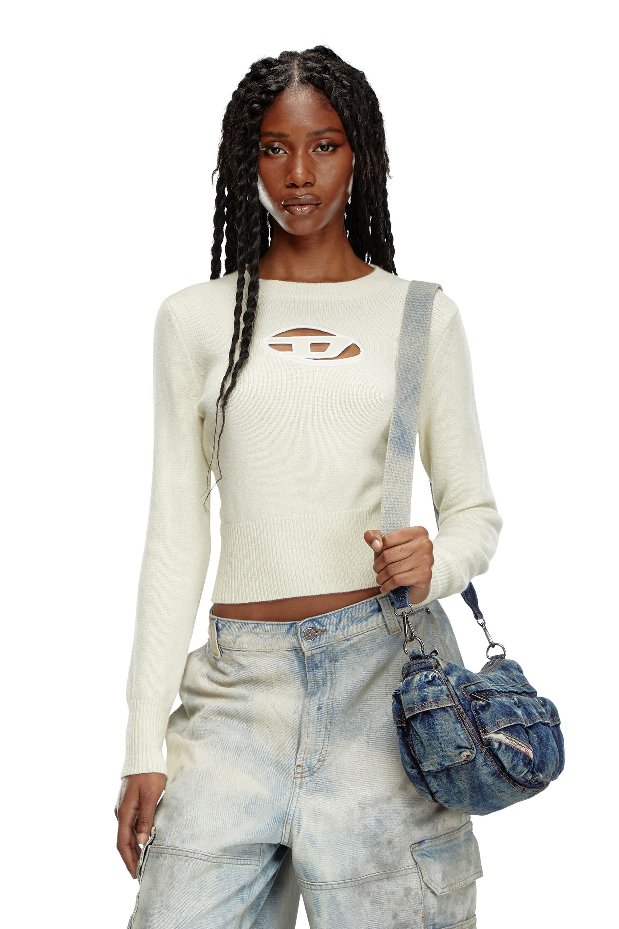 Diesel - M-AREESA, Female Jumper with embroidered cut-out logo in White - Image 1