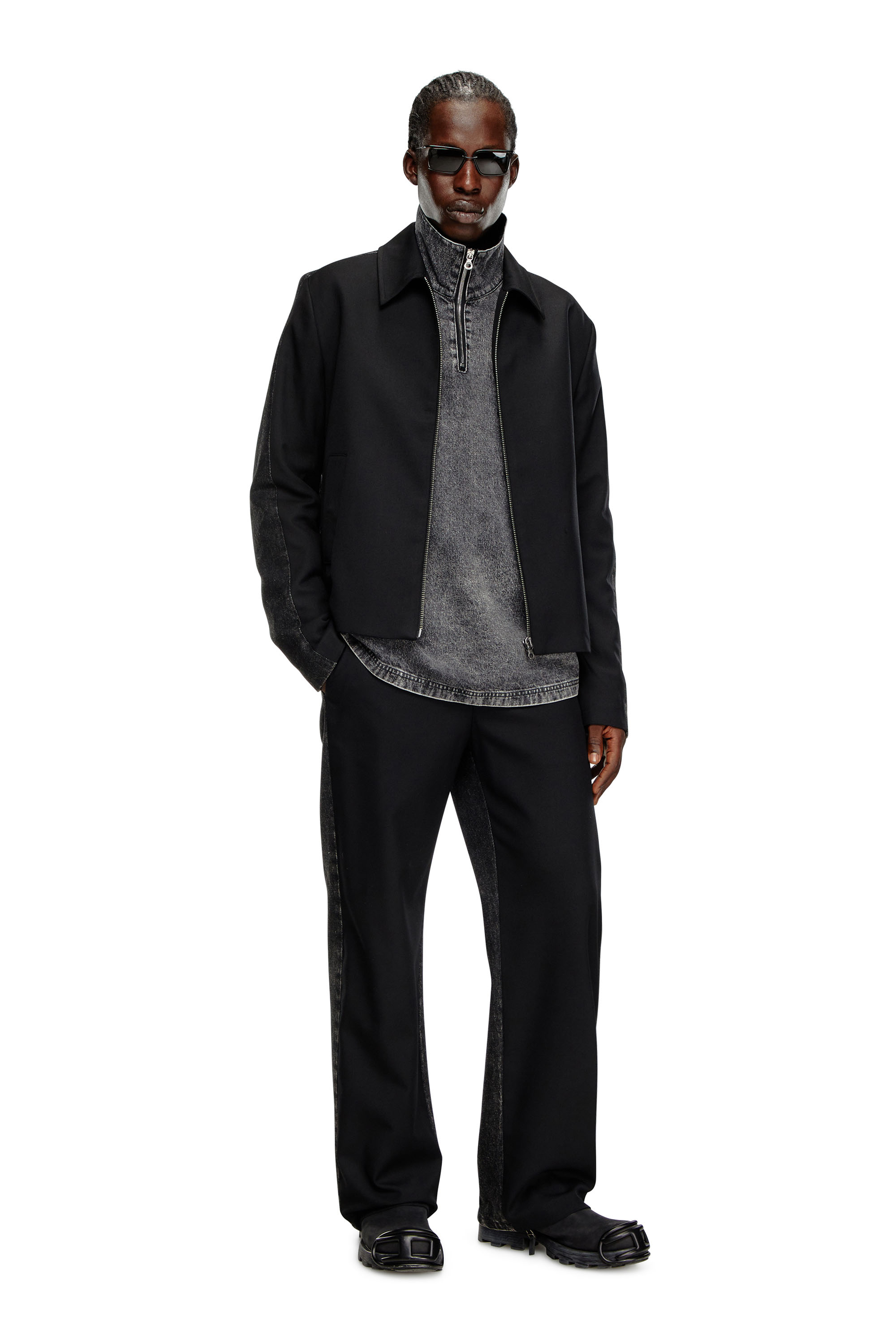 Diesel - J-RHEIN, Male's Blouson jacket in wool blend and denim in Black - 2