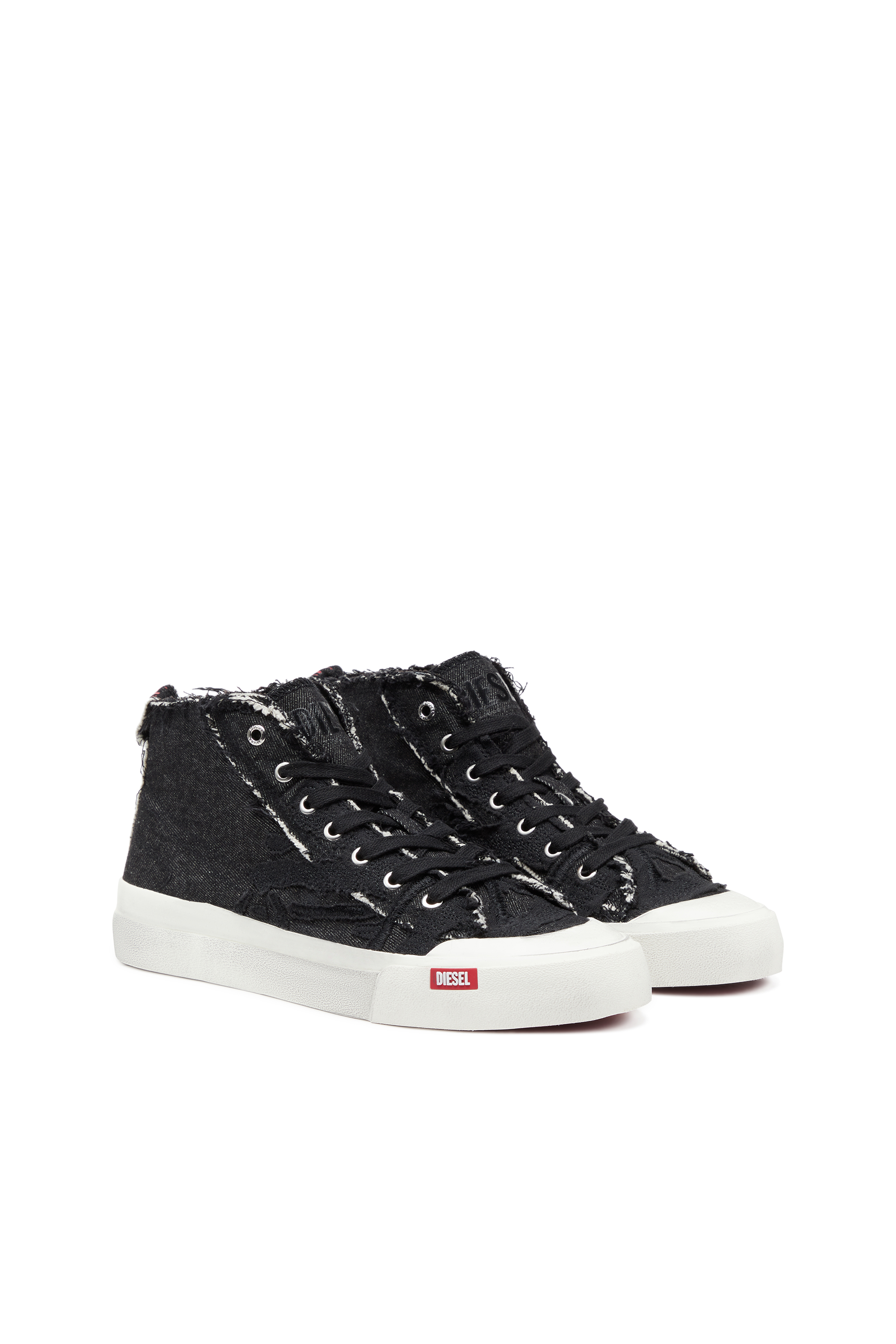 Diesel - S-ATHOS MID, Male S-Athos Mid-Destroyed gauze and denim high-top sneakers in Black - Image 2