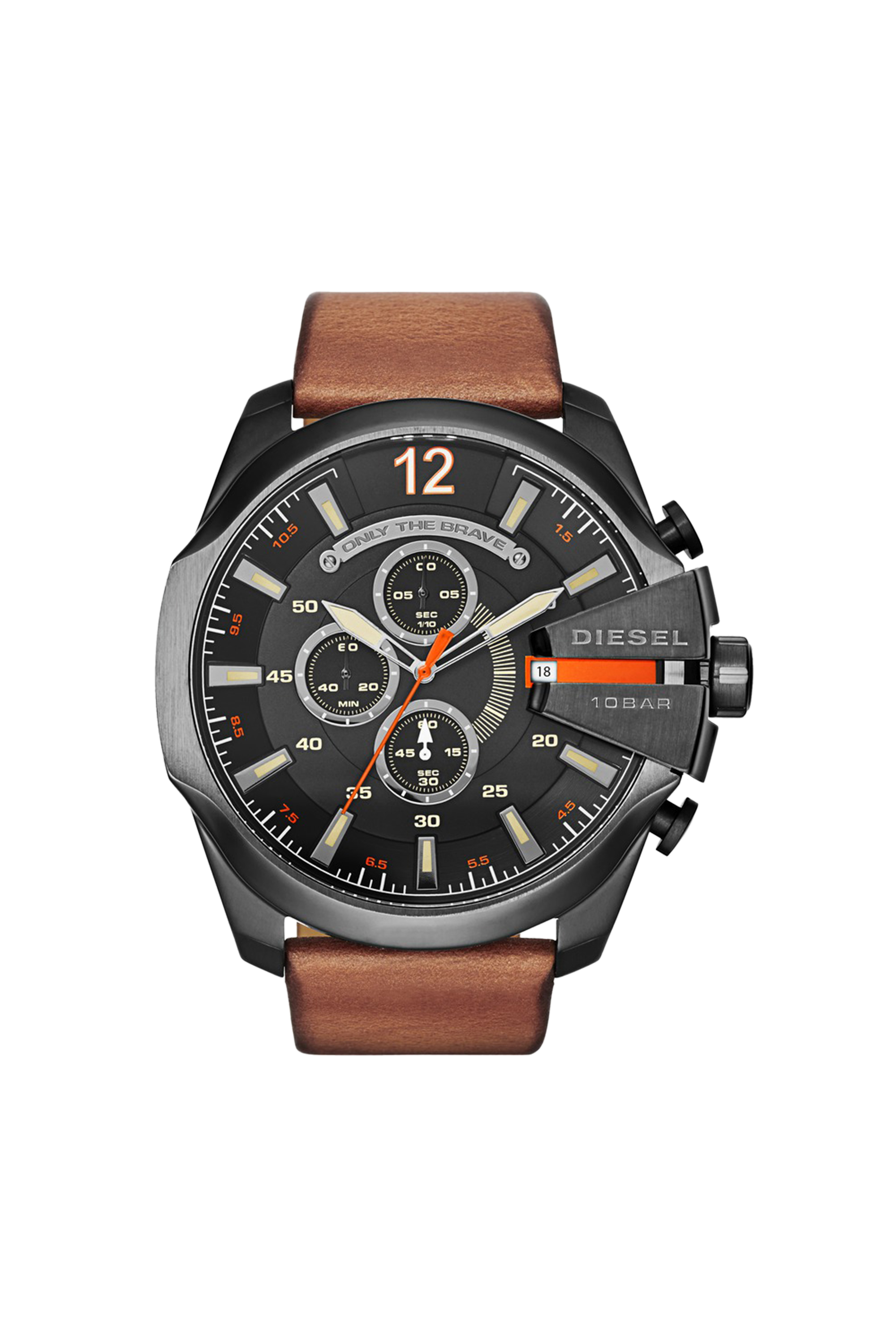 Diesel - DZ4343 MEGA CHIEF, Male Mega Chief brown leather watch in Brown - Image 1