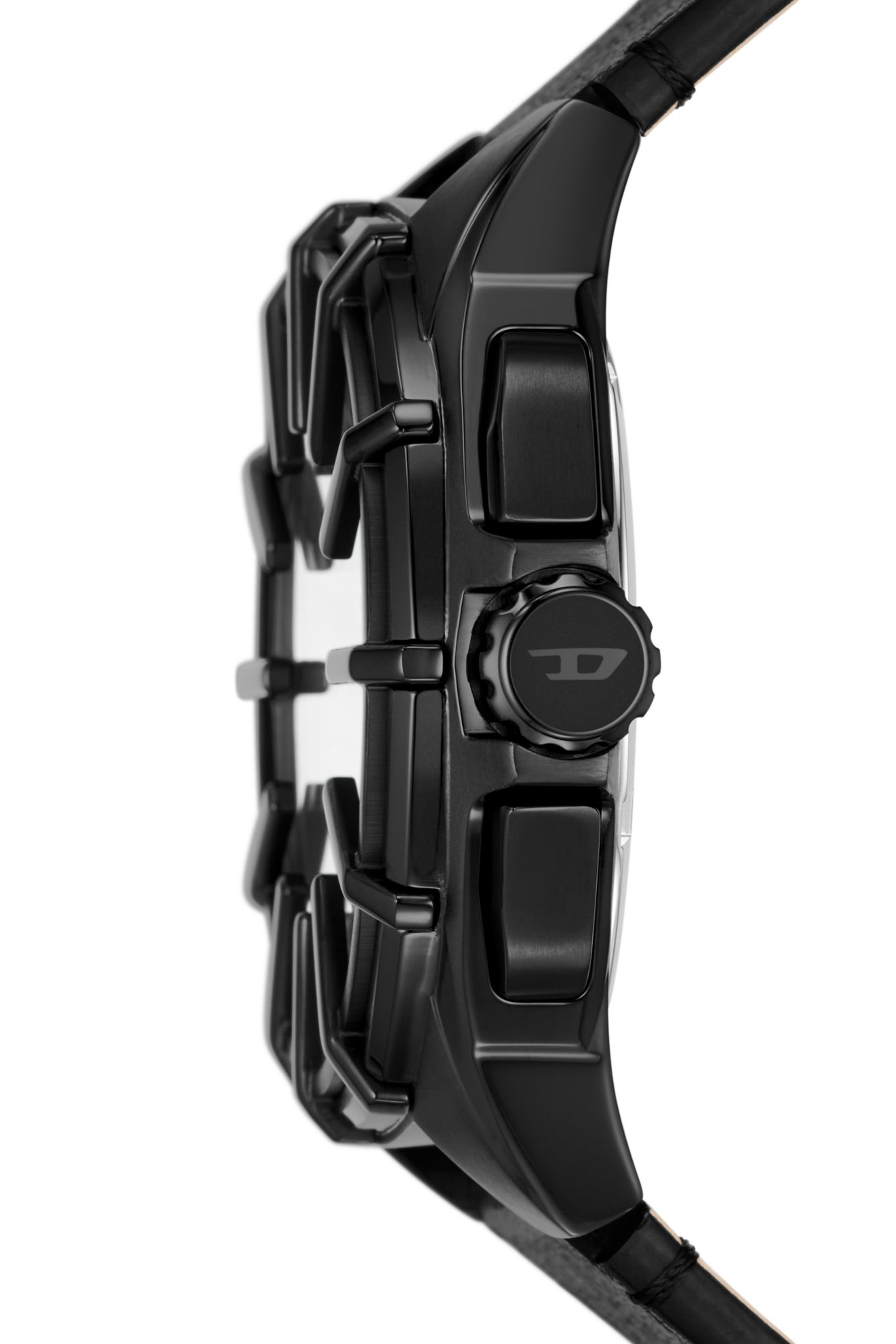 Diesel - DZ4658, Male Framed black leather watch in Black - Image 3