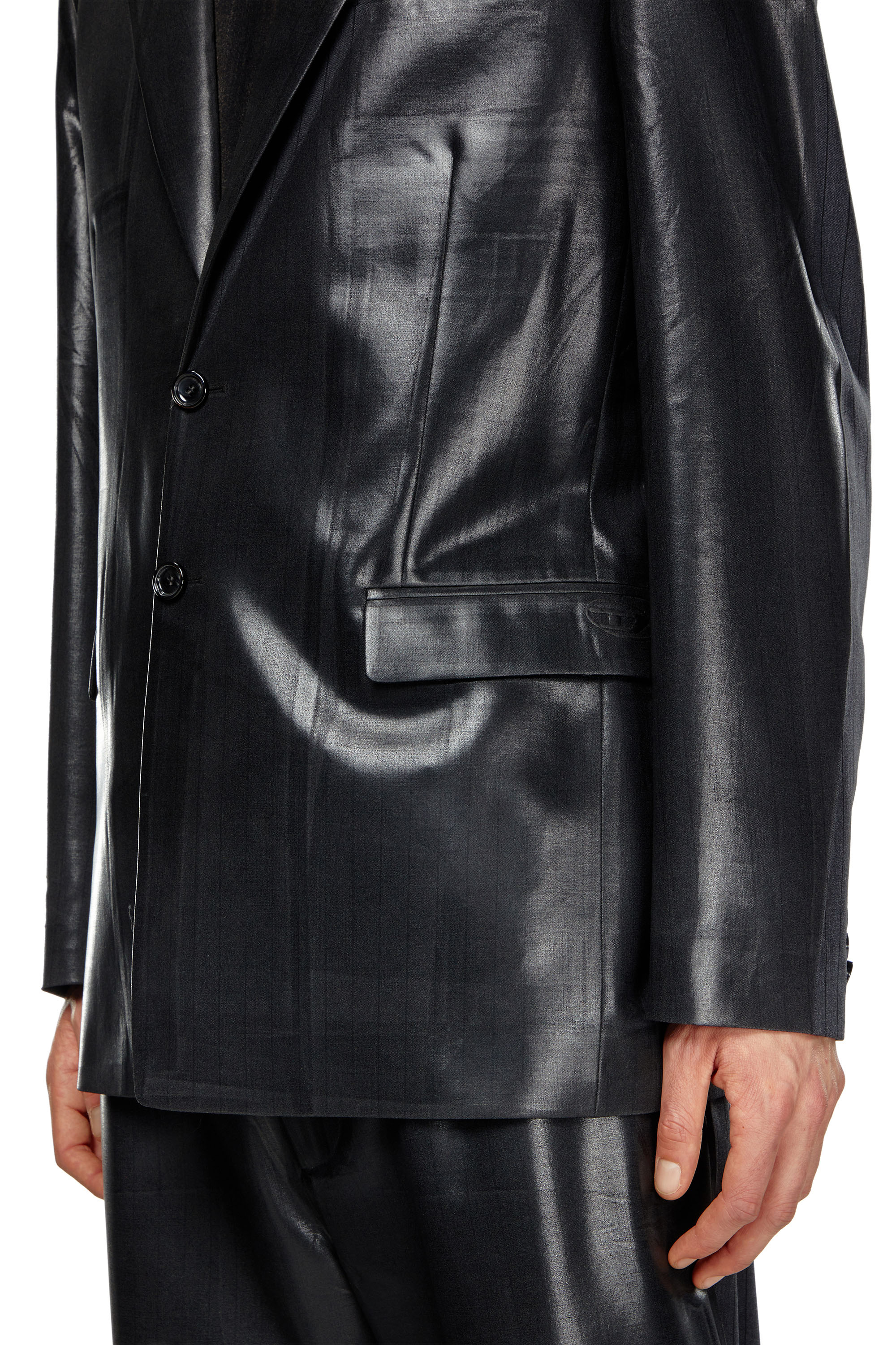 Diesel - J-STANLEY, Male's Pinstripe blazer with coated front in Black - 4