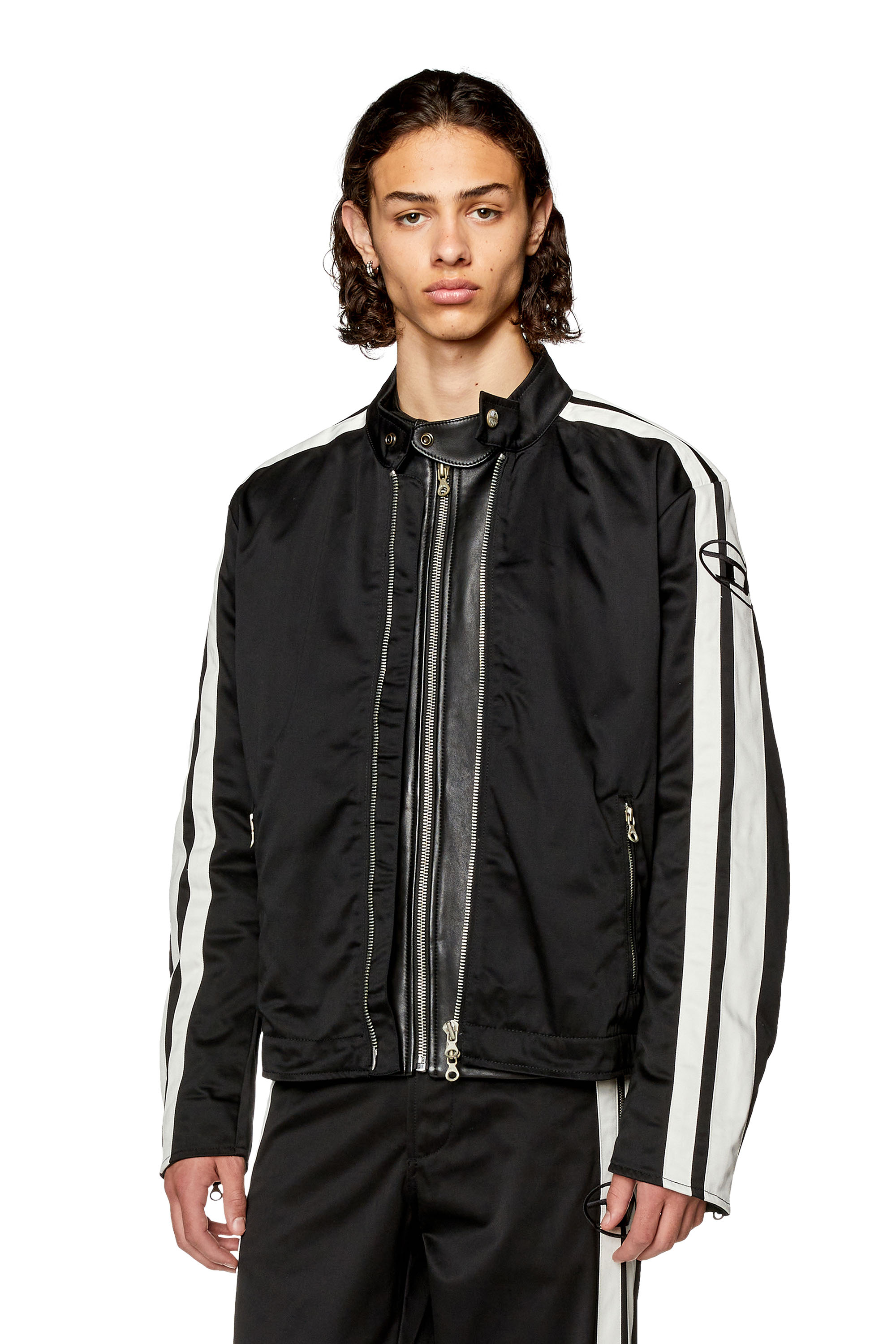 Diesel - J-BECK, Male's Biker jacket in padded cotton with bands in Black/White - 1