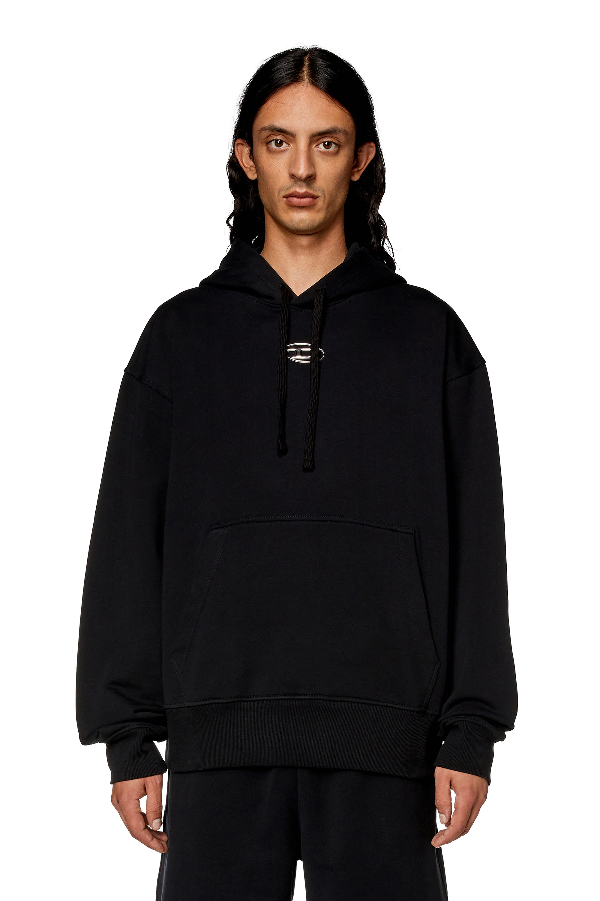 Diesel - S-MACS-HOOD-OD, Homme Sweat-shirt à capuche oversize avec logo métallisé in Noir - Image 4