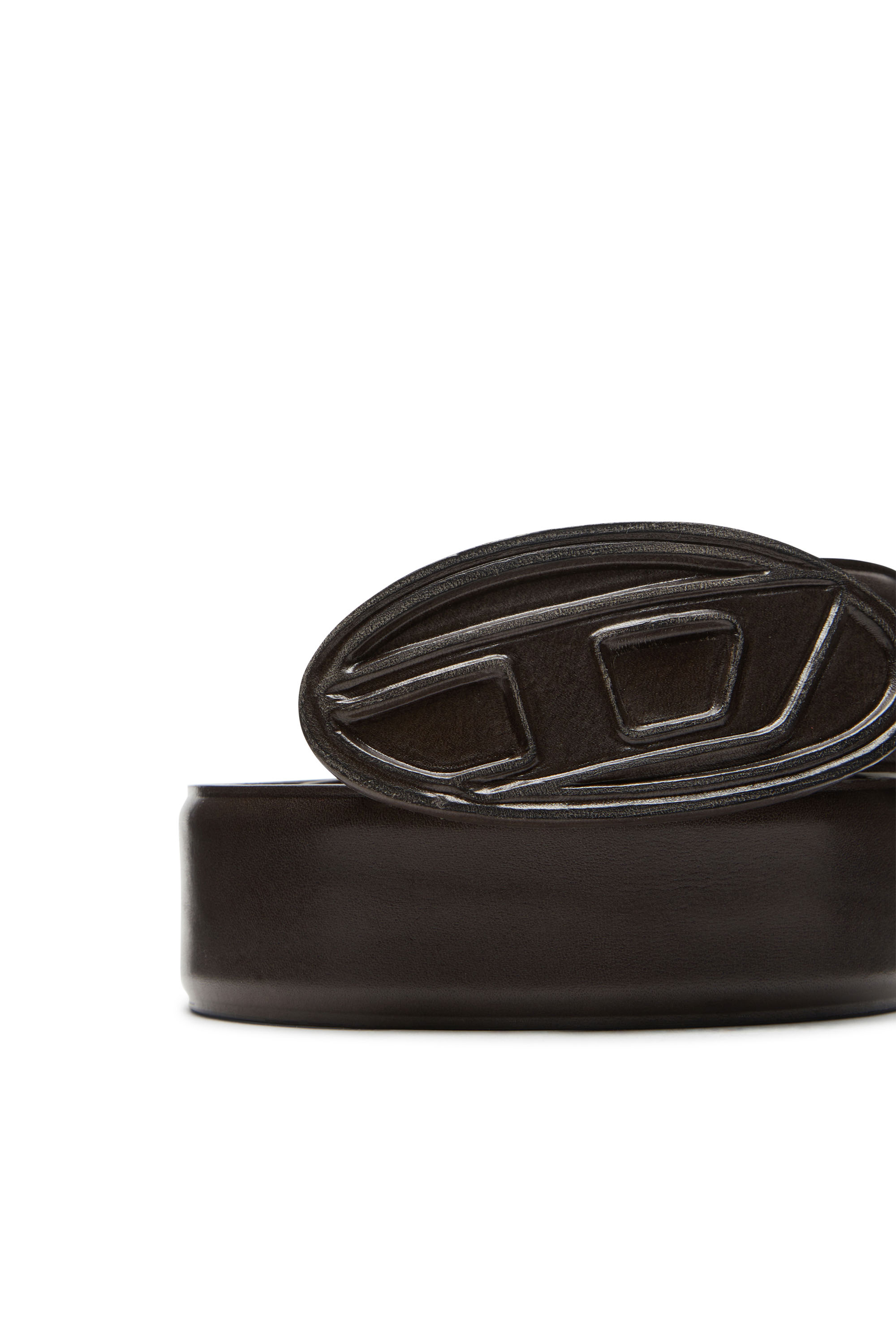 Diesel - B-1DR SCRATCH, Male's Leather belt with leather-covered buckle in Dark Brown - 3