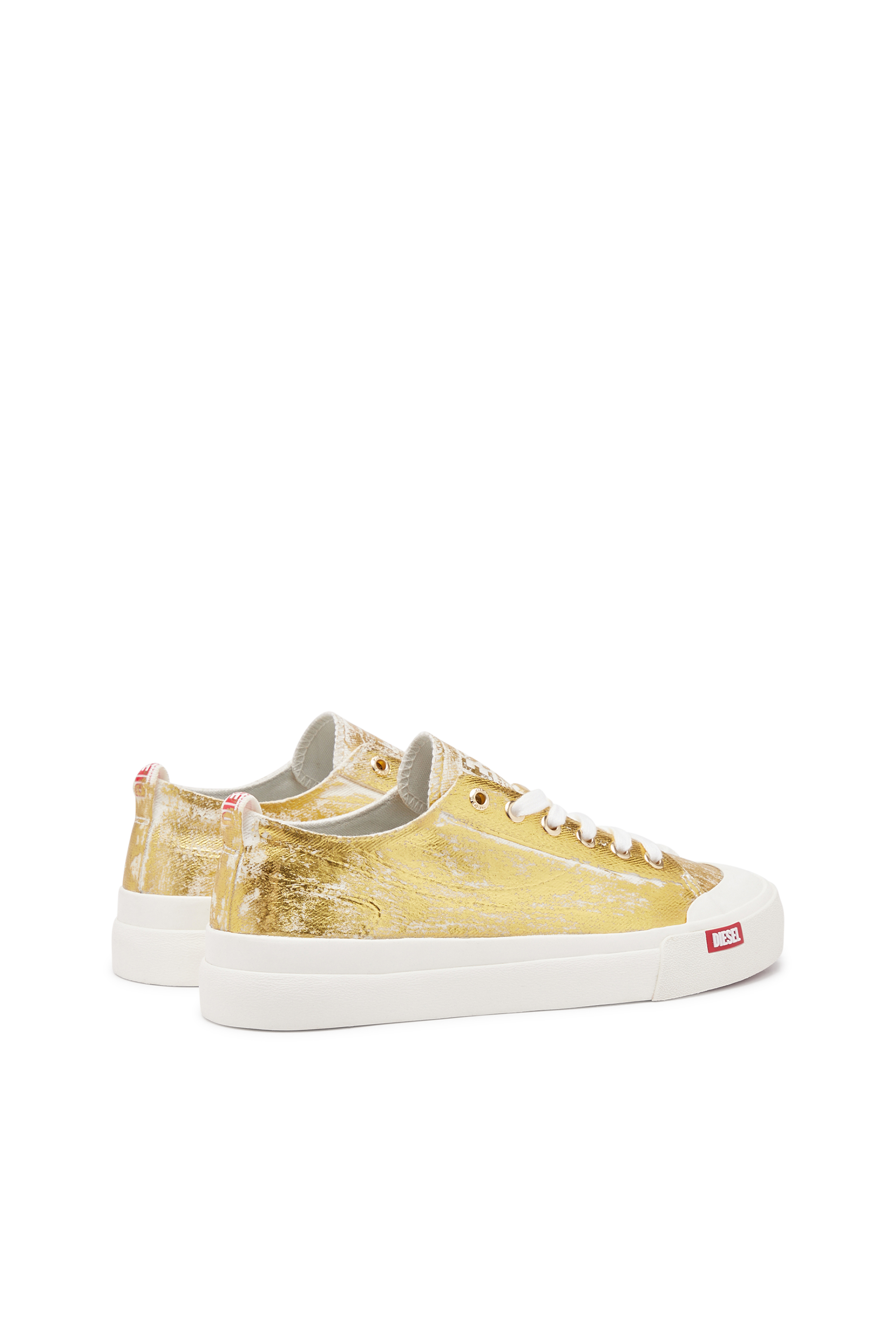 Diesel - S-ATHOS LOW W, Female S-Athos Low-Distressed sneakers in metallic canvas in Gold - Image 3