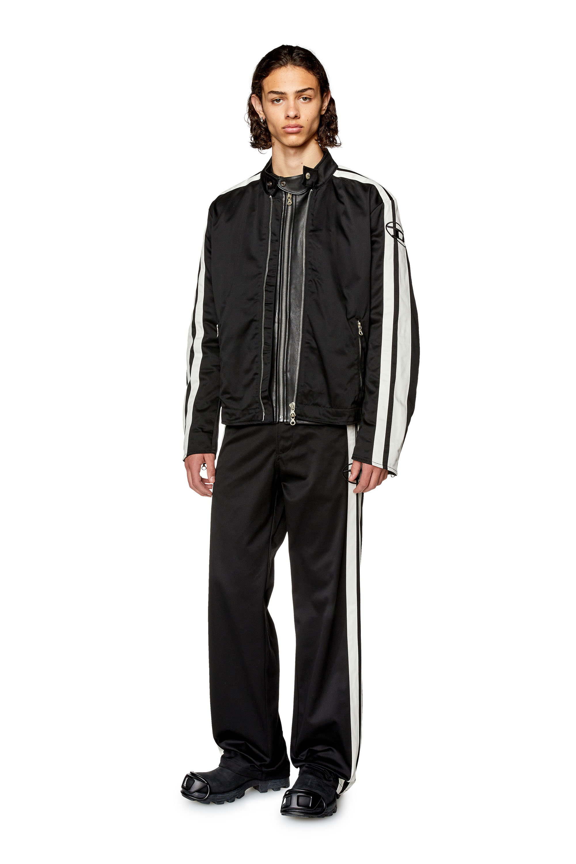 Diesel - J-BECK, Male's Biker jacket in padded cotton with bands in Black/White - 2