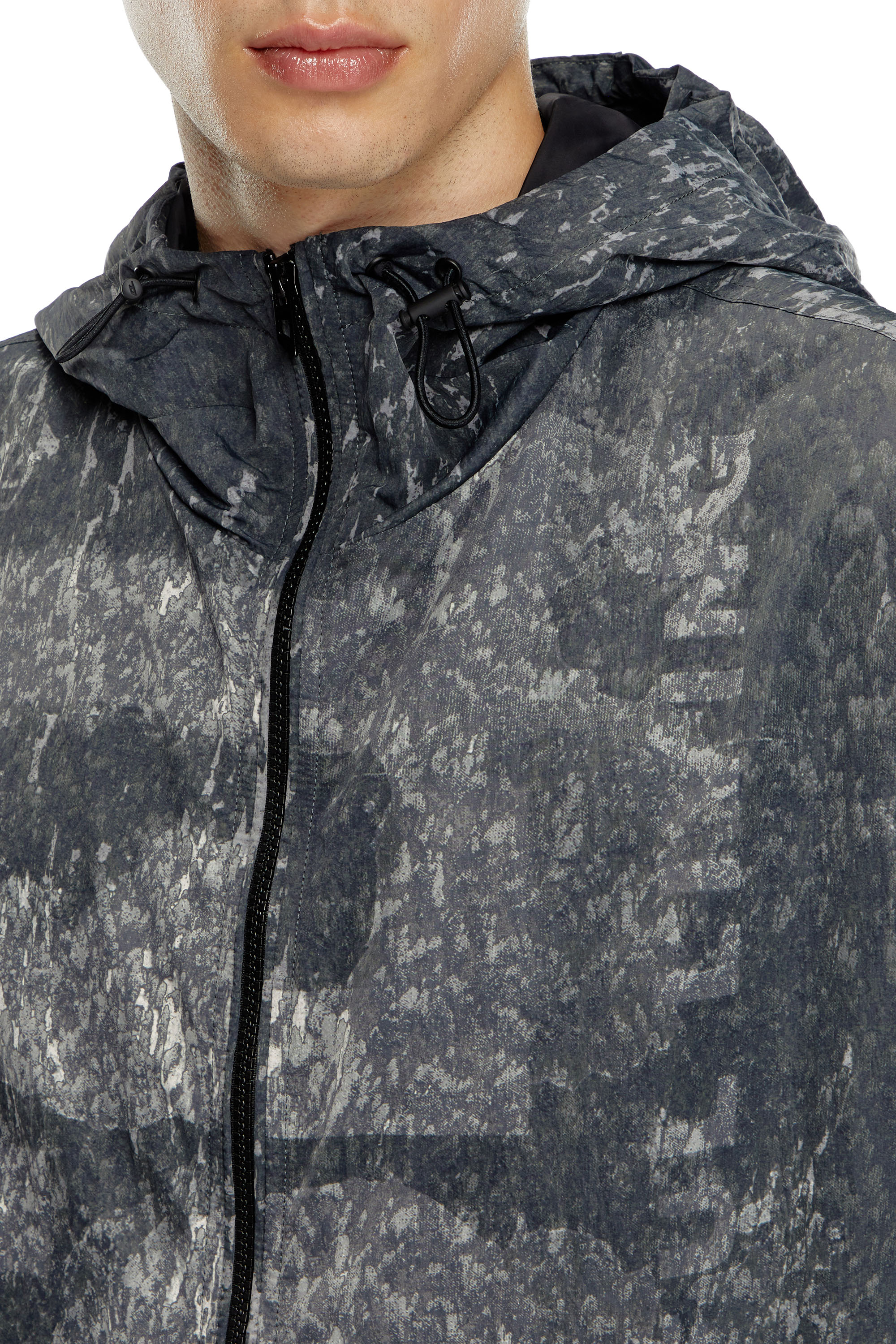 Diesel - J-BRICK, Male's Hooded windbreaker with Rain Camo print in Black - 4