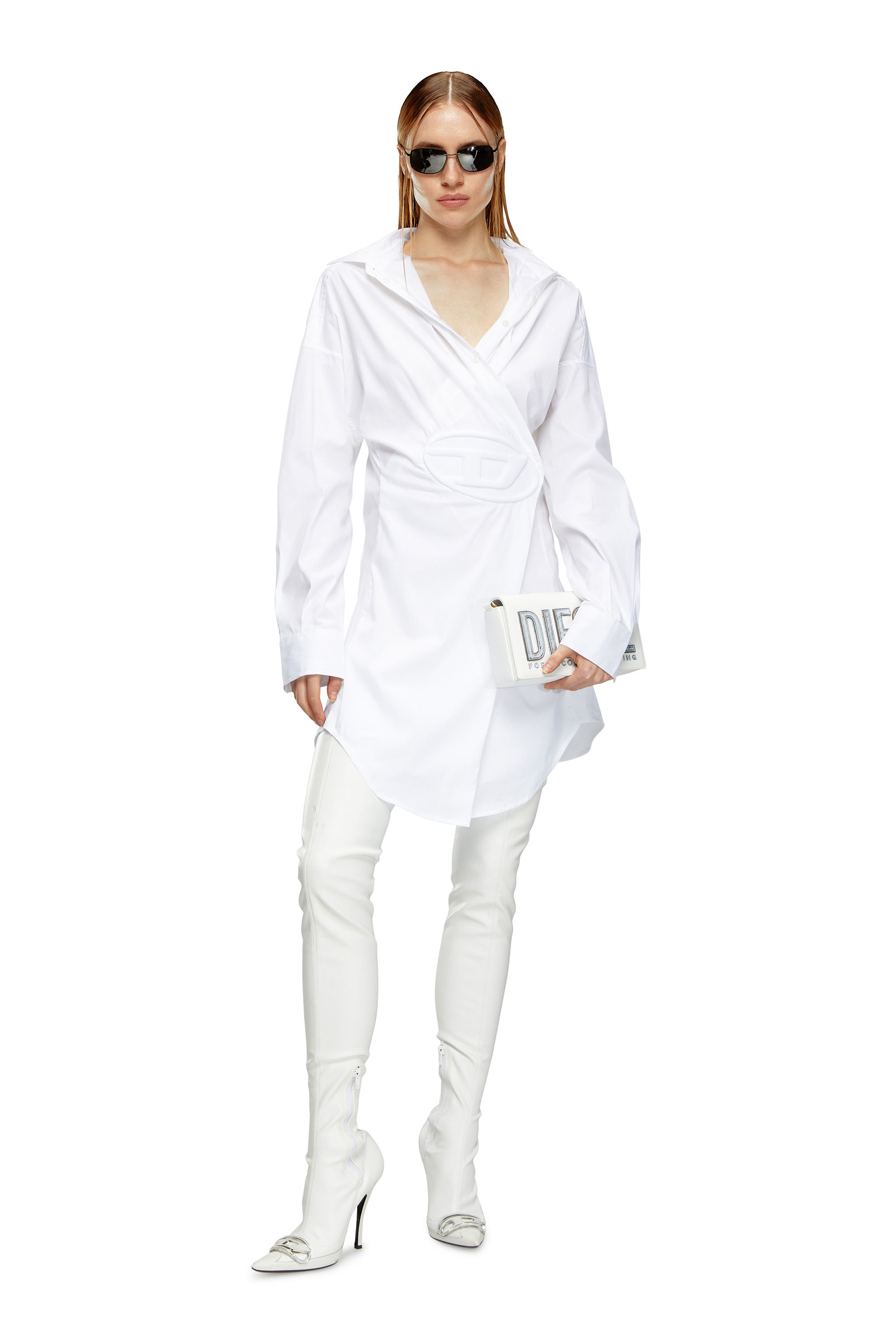 Diesel - D-SIZEN-N1, Femme Robe chemise courte en popeline stretch in Blanc - Image 1