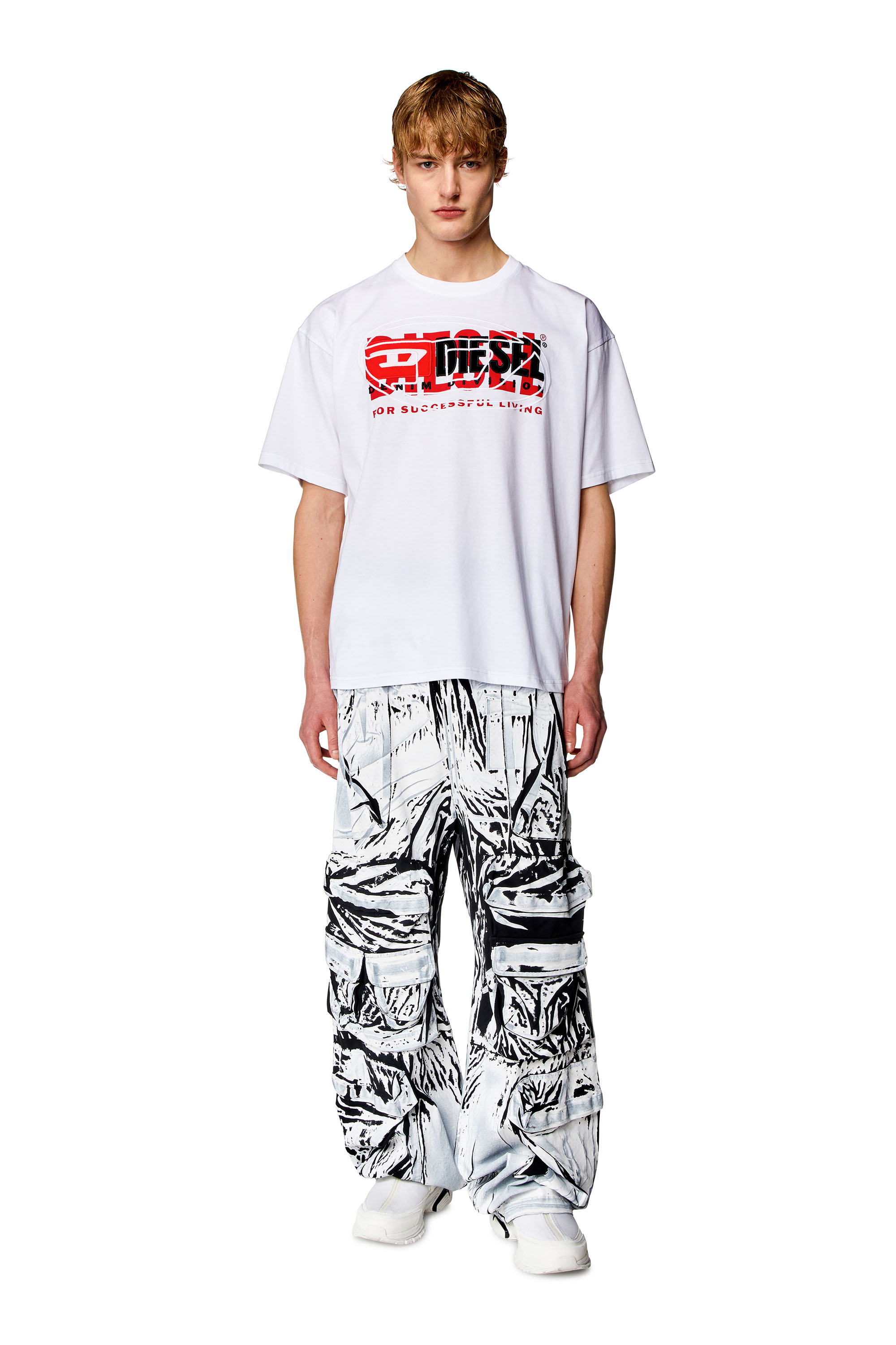 Diesel - T-BOXT, Male T-shirt with layered logos in White - Image 3