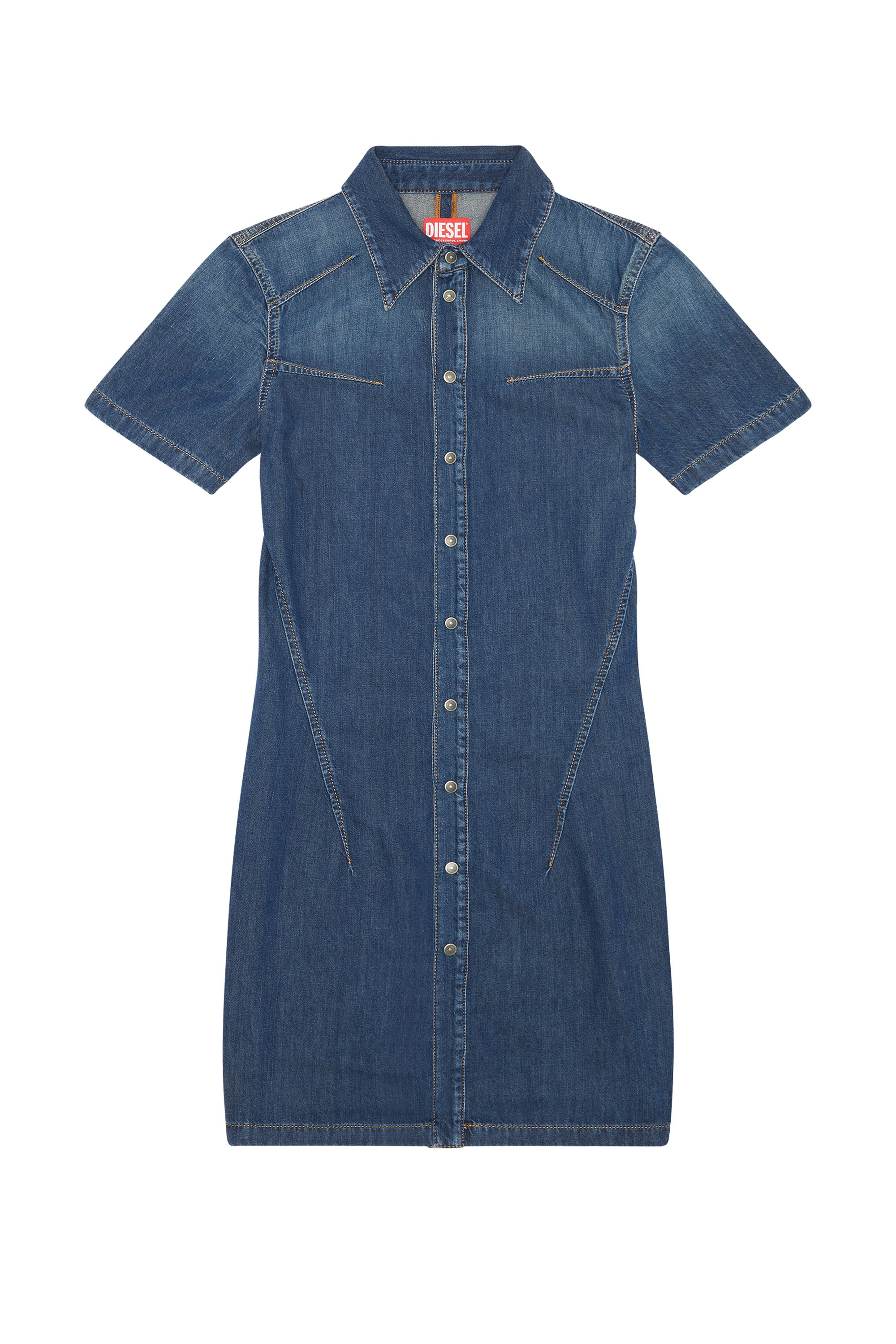 Diesel - DE-SHIRTY, Femme Robe chemise boutonnée en denim stretch in Bleu - Image 3