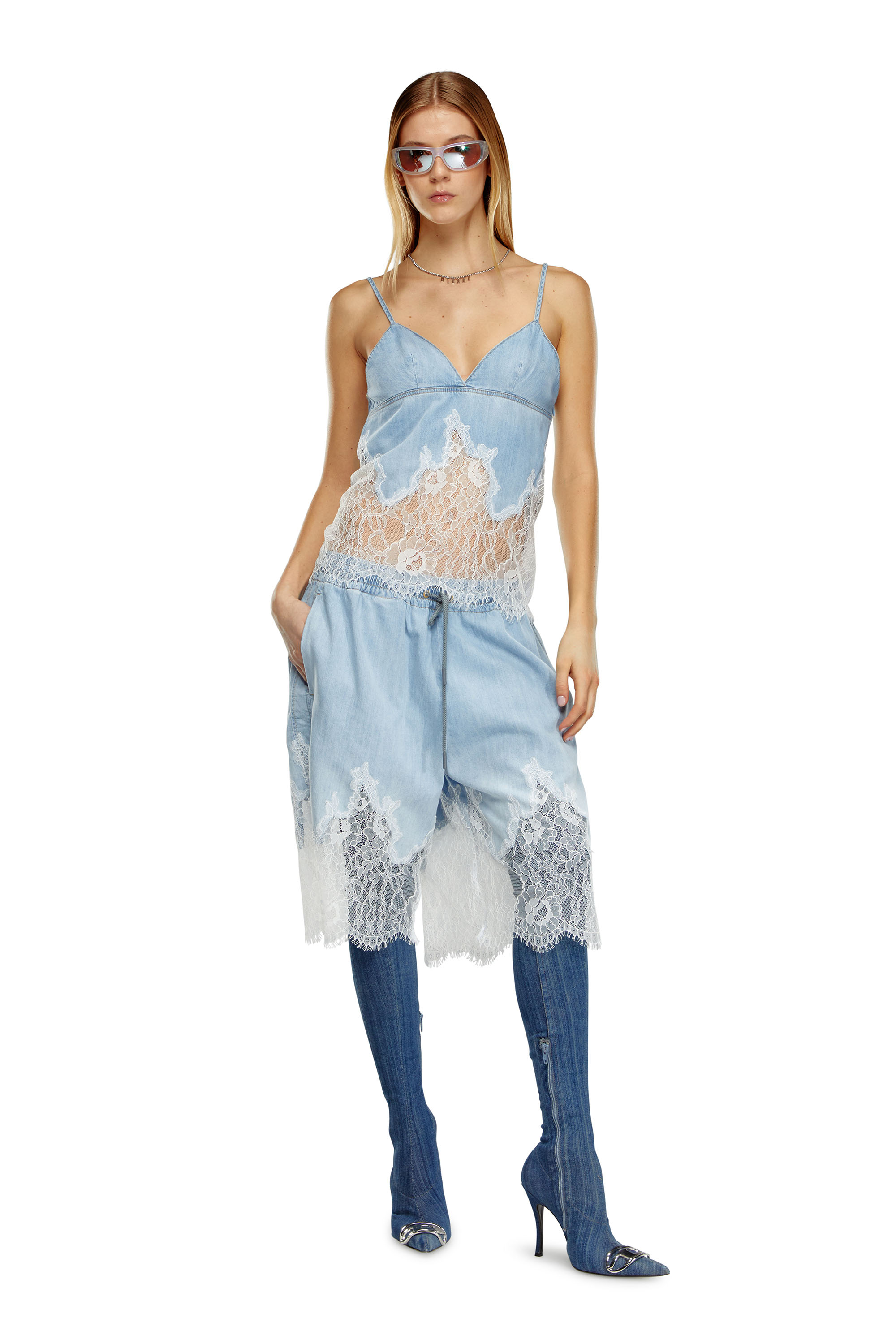 Diesel - DE-MALKIA-S, Female Bermuda shorts in denim and lace in Blue - Image 4