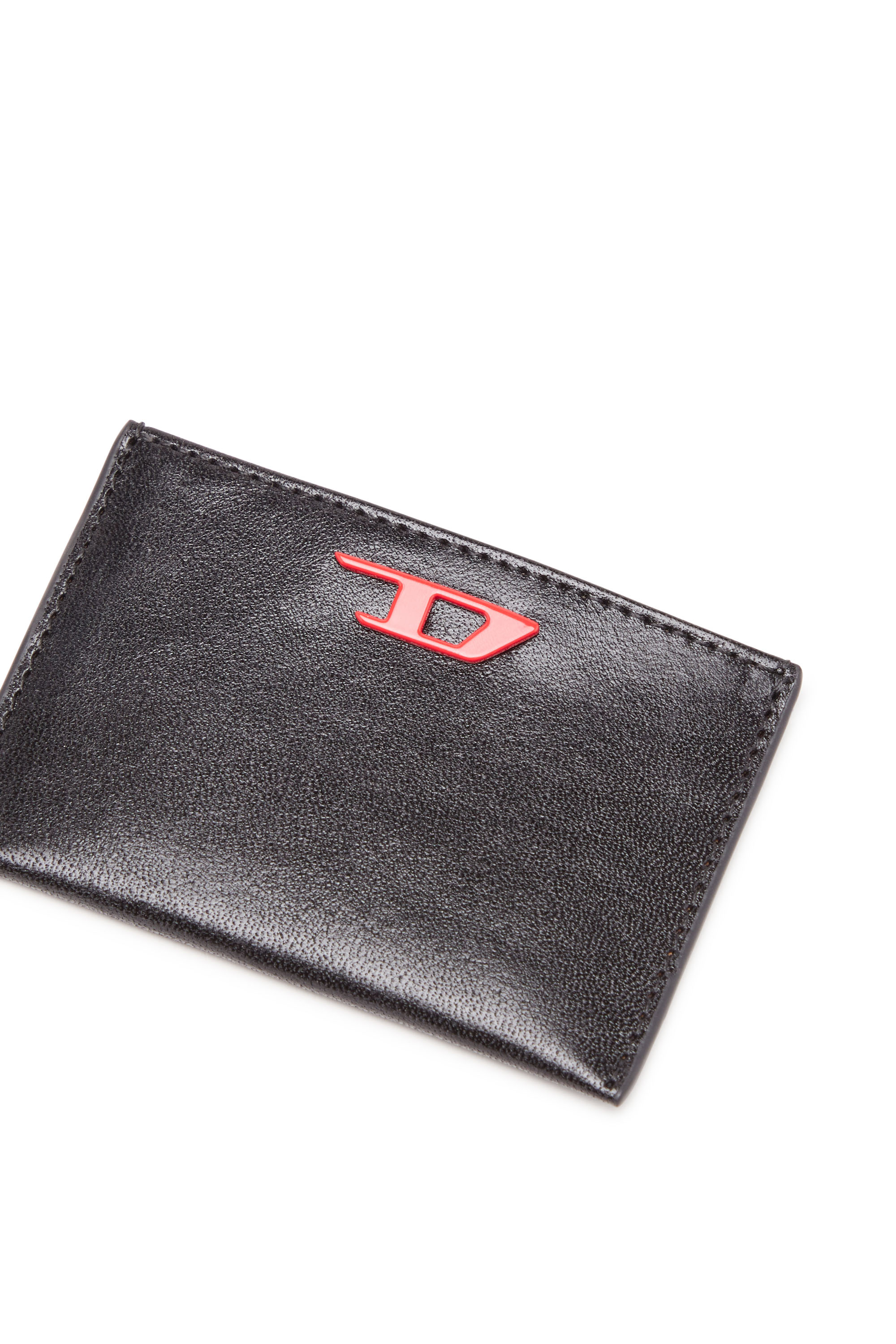 Diesel - RAVE CARD CASE, Male Leather card holder with red D plaque in Black - Image 4