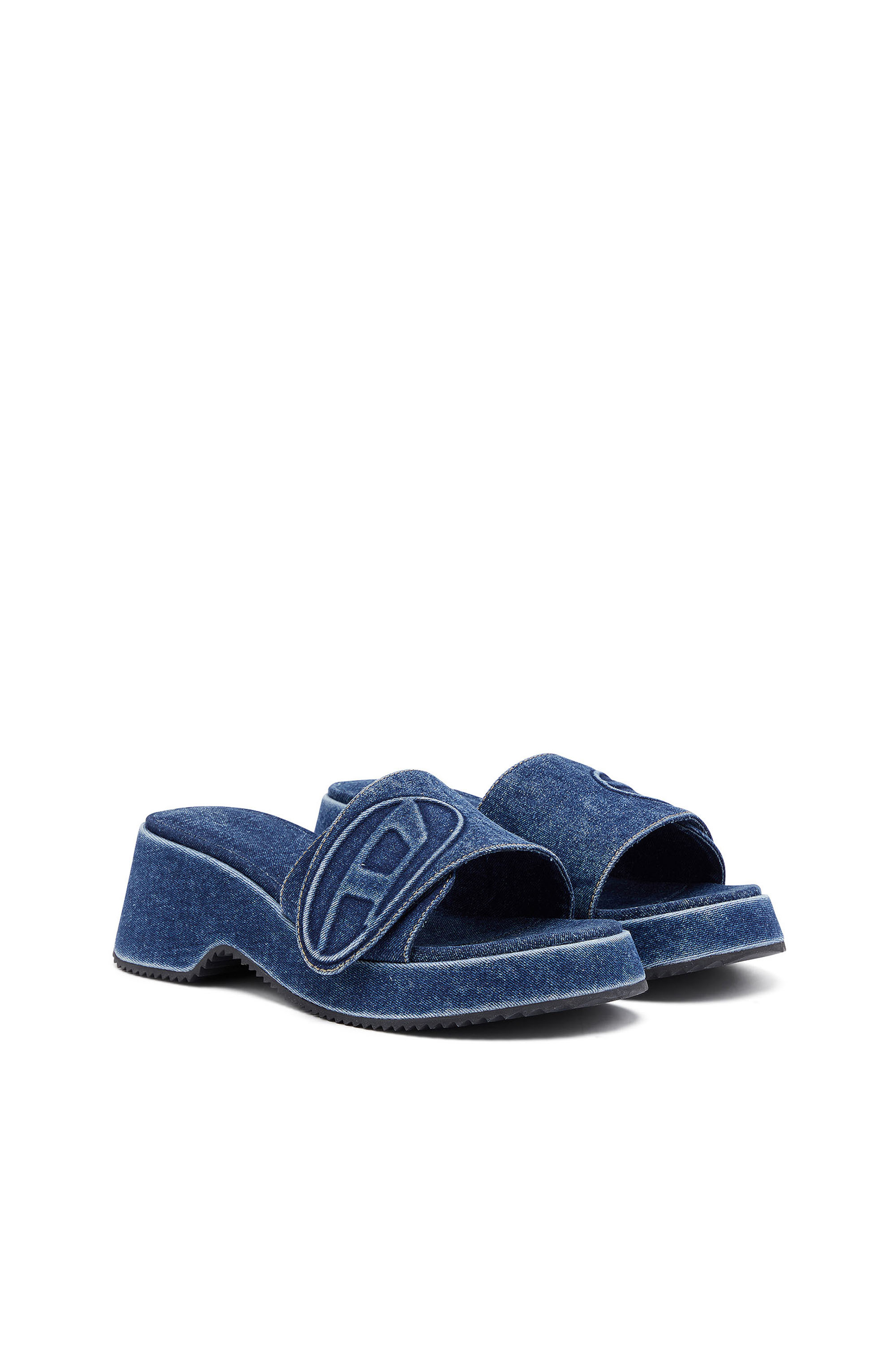 Diesel - SA-OVAL D PF W, Female Sa-Oval D-Denim slide sandals with Oval D strap in Blue - Image 2