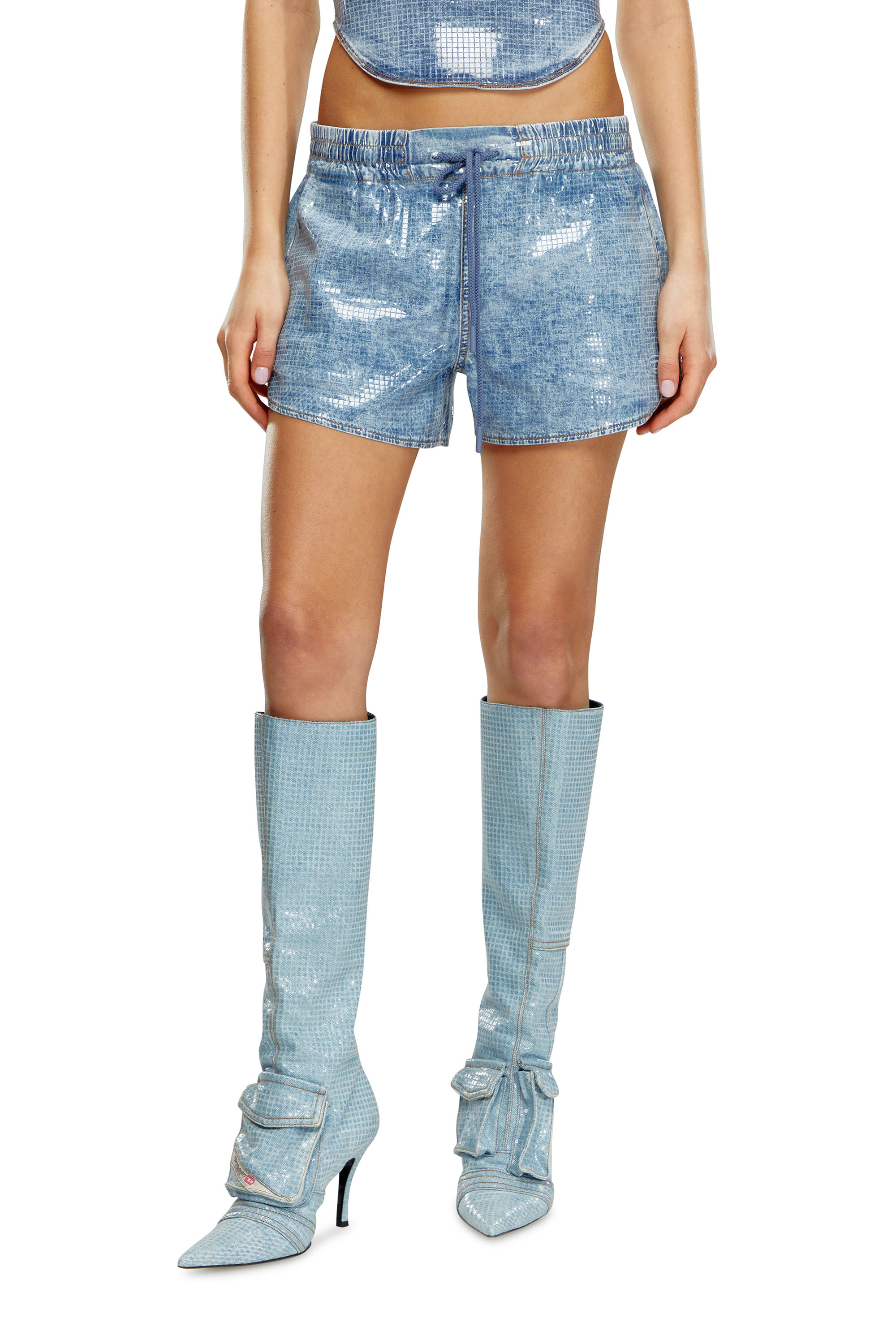 Diesel - DE-SUNNY-S, Femme Short de survêtement en denim orné de sequins in Bleu - Image 1