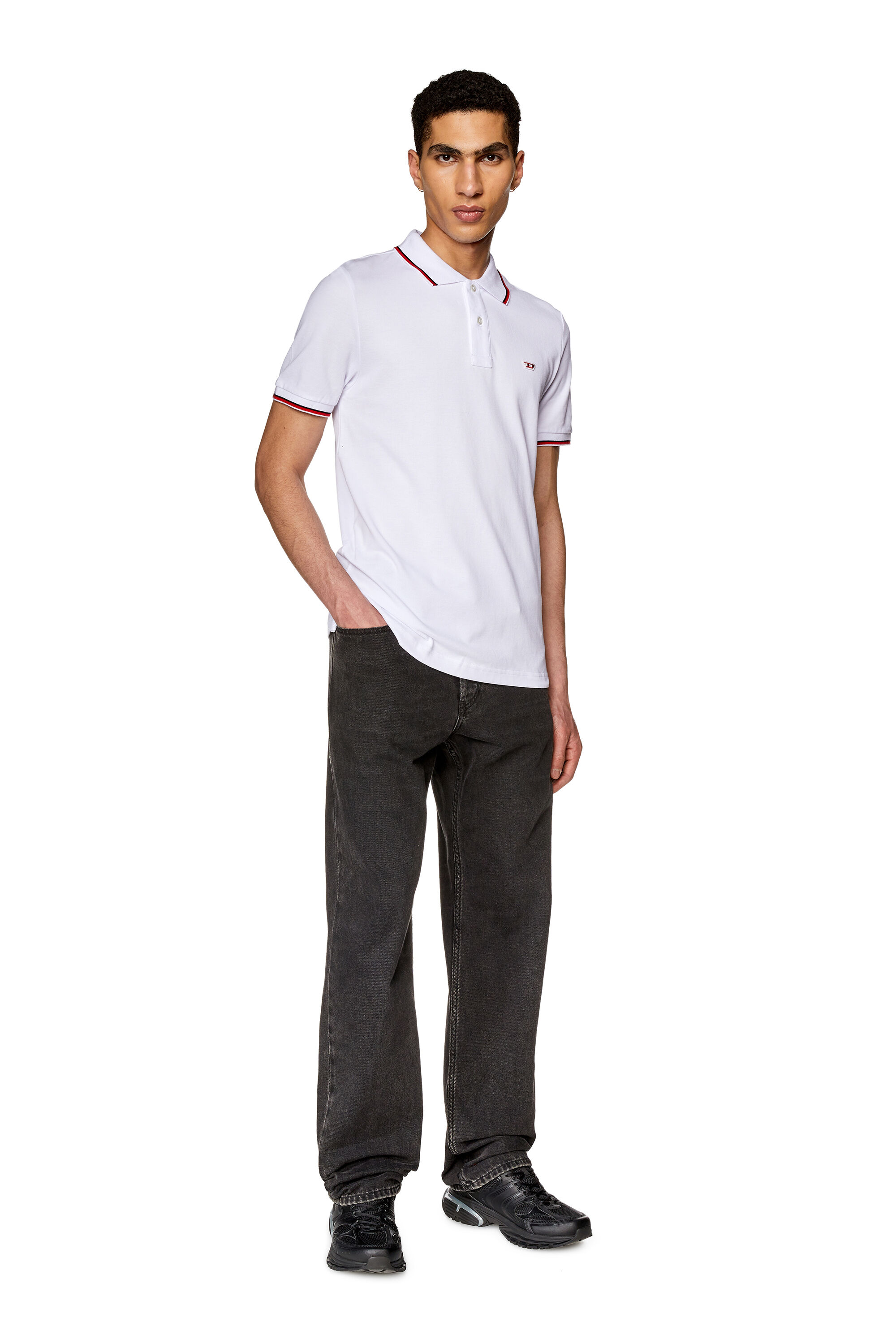 Diesel - T-SMITH-D, Male Polo shirt with striped trims in White - Image 1