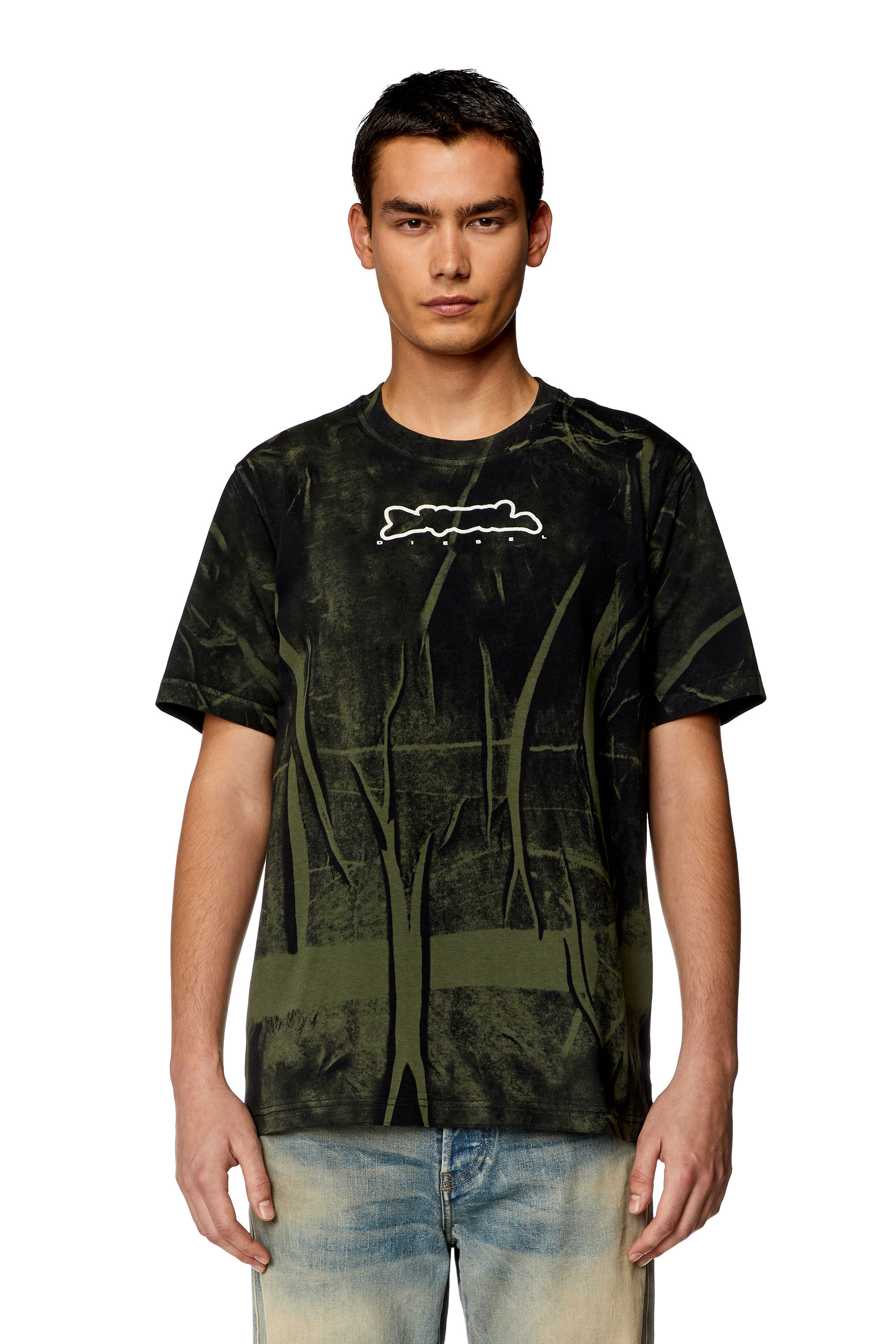 Diesel - T-JUST-N3, Male T-shirt with crease-effect print in Multicolor - Image 4