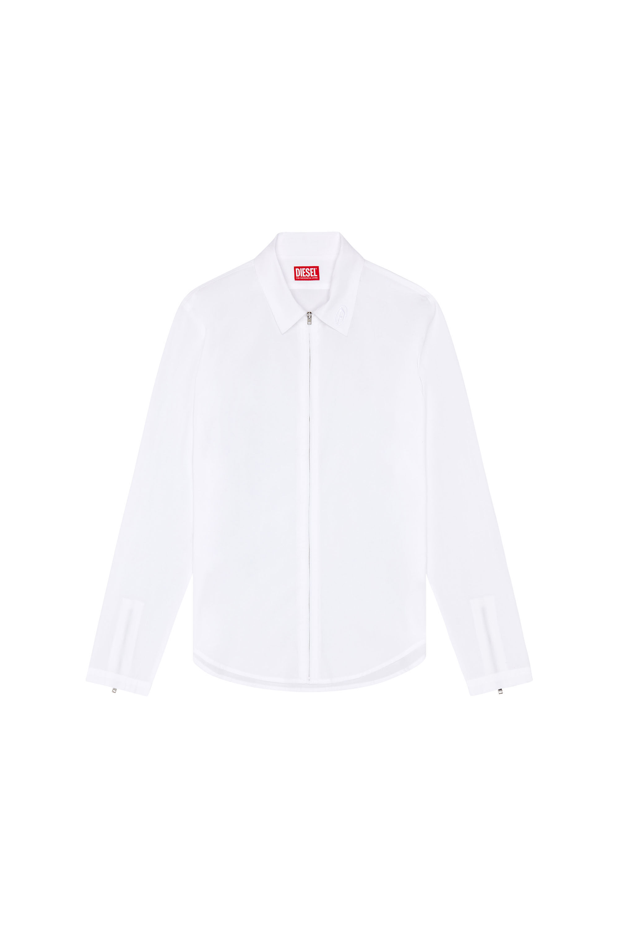 Diesel - S-STUCK, Male Logo-embroidered zip shirt in White - Image 2