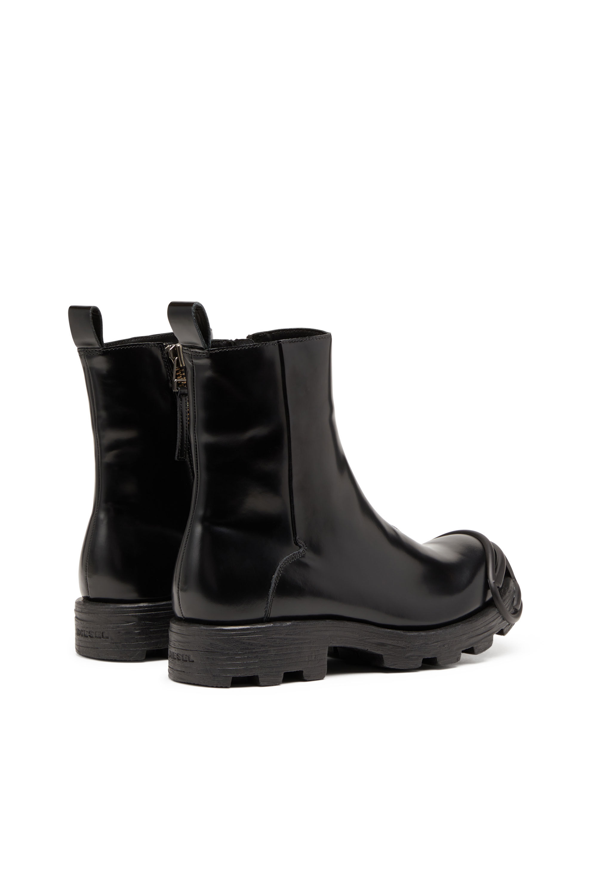 Diesel - D-HAMMER BT ZIP D, D-Hammer-Bottines Chelsea en cuir avec embout Oval D Homme in Noir - 3