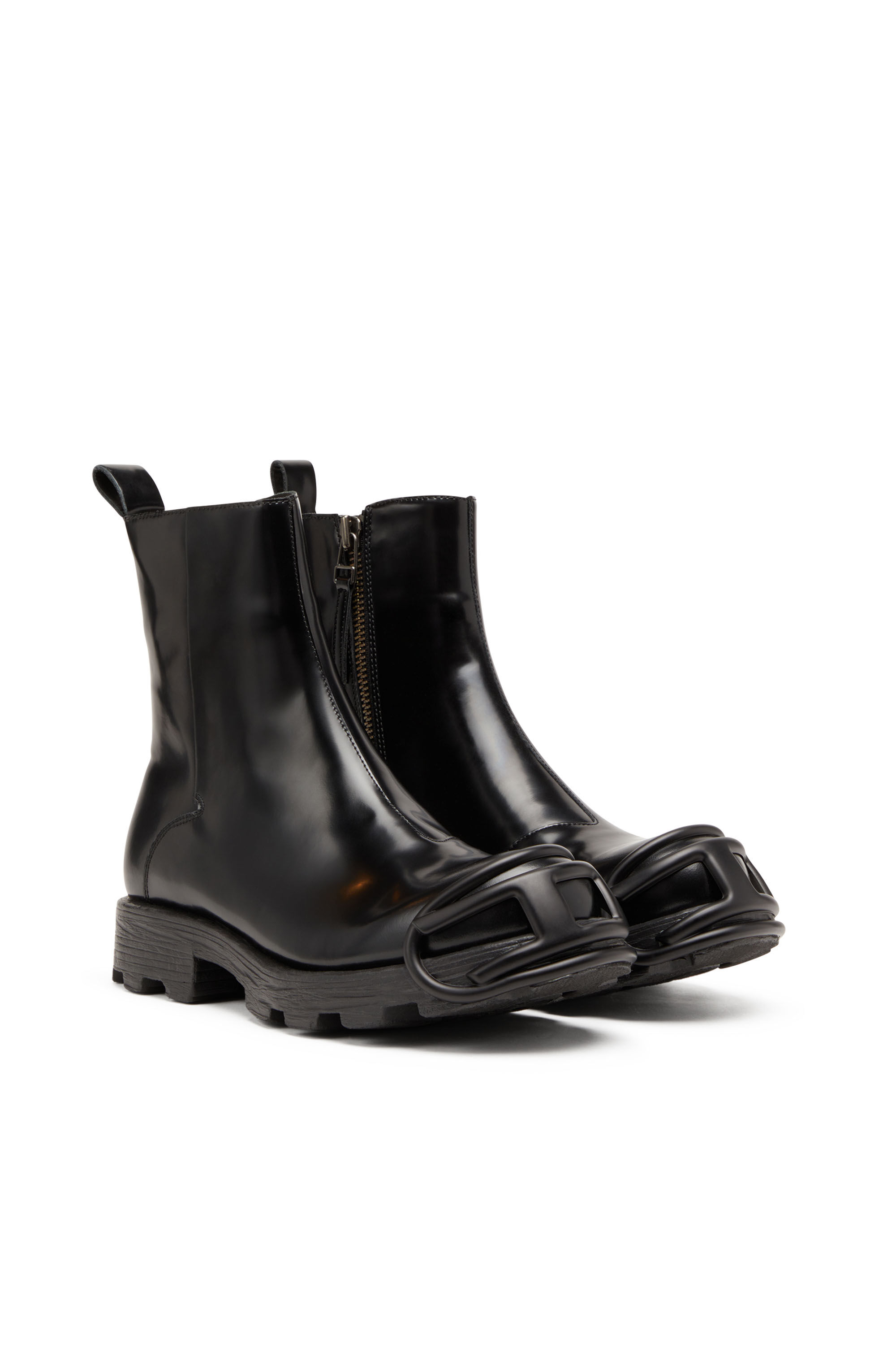 Diesel - D-HAMMER BT ZIP D, D-Hammer-Bottines Chelsea en cuir avec embout Oval D Homme in Noir - 2