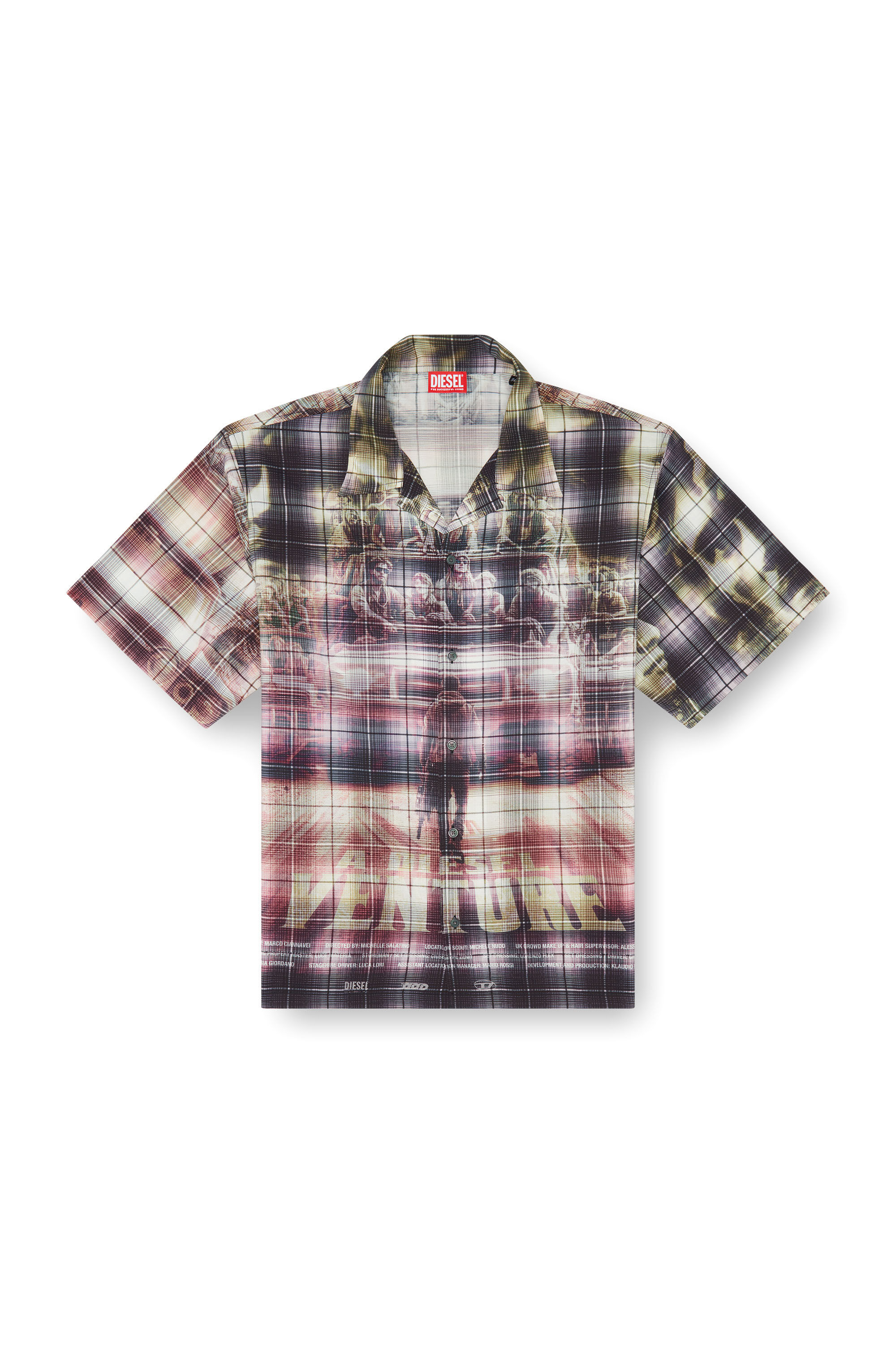 Diesel - S-TILBORG, Male Short-sleeve check shirt with poster print in Multicolor - Image 2