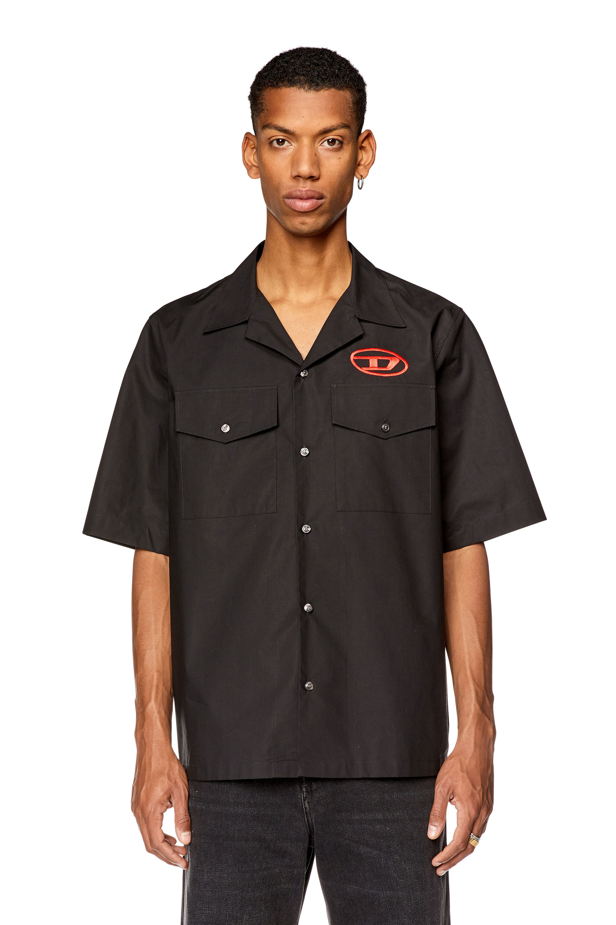 Diesel - S-MAC-22-B, Male Bowling shirt with embroidered logo in Black - Image 4