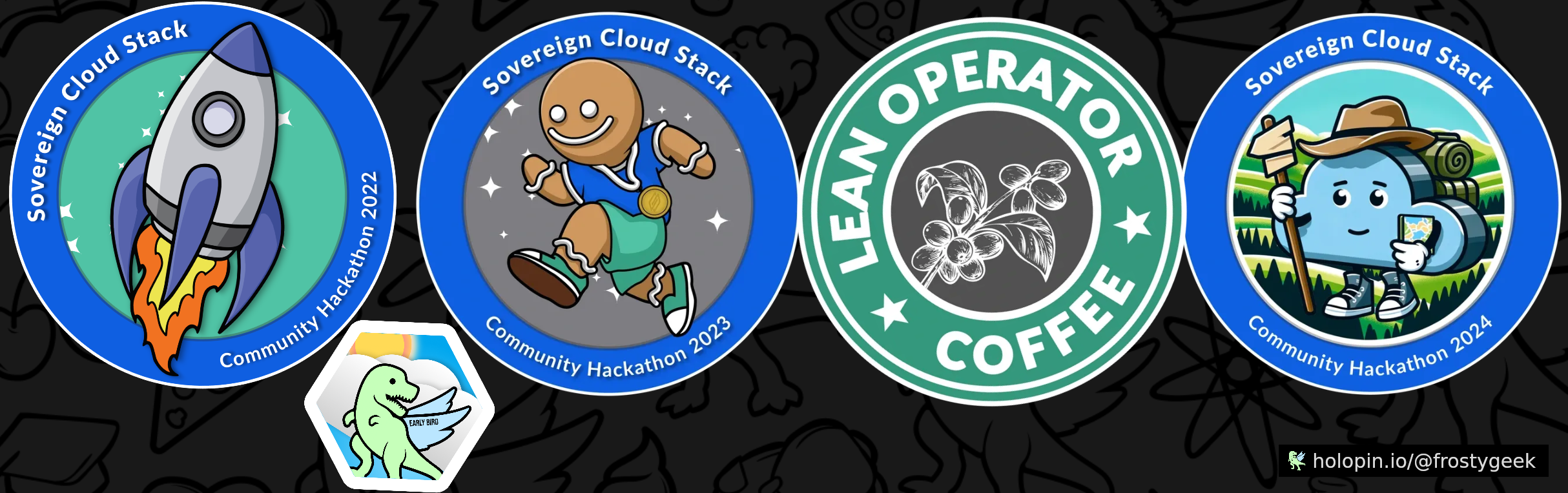 An image of @frostygeek's Holopin badges, which is a link to view their full Holopin profile