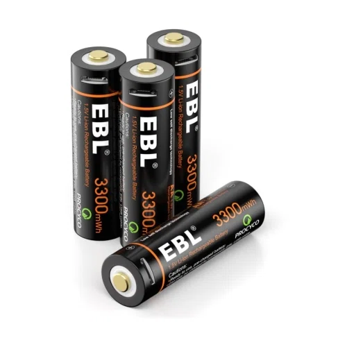 EBL 1.5V AA Lithium ion Batteries 3300mWh with Micro USB Cable