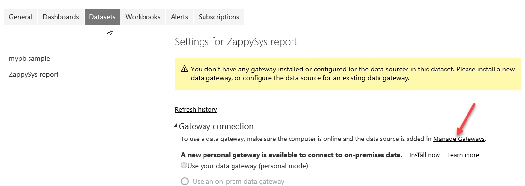 Power BI - Manage Gateway Setting