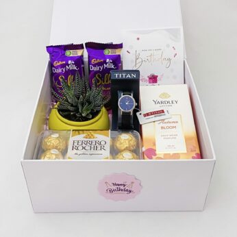Top 10 birthday gifts for her with Chocolates, Yardley mist 100ml, Pot with plant And Cards