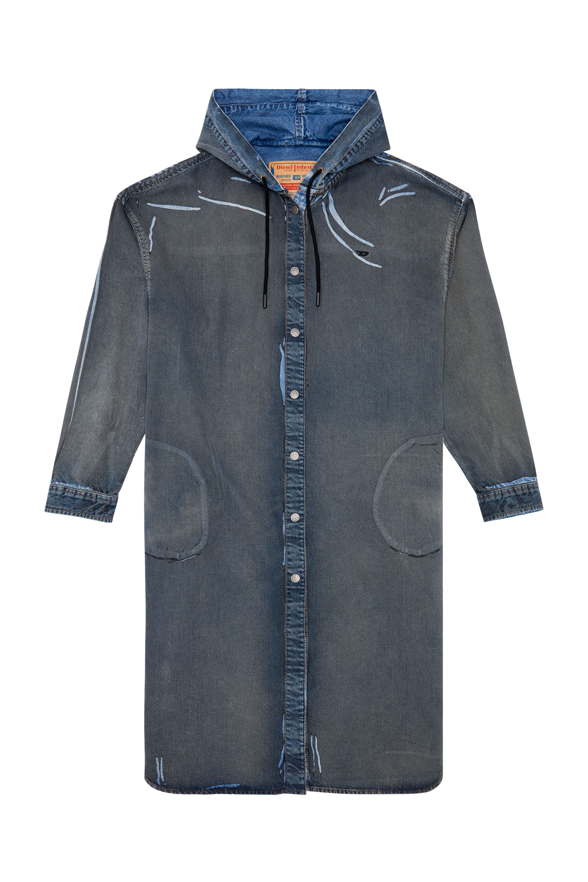 Diesel - DE-DALIS-HOOD-S, Damen Shirtkleid aus beschichtetem vielgetragenem Denim in Blau - Image 4