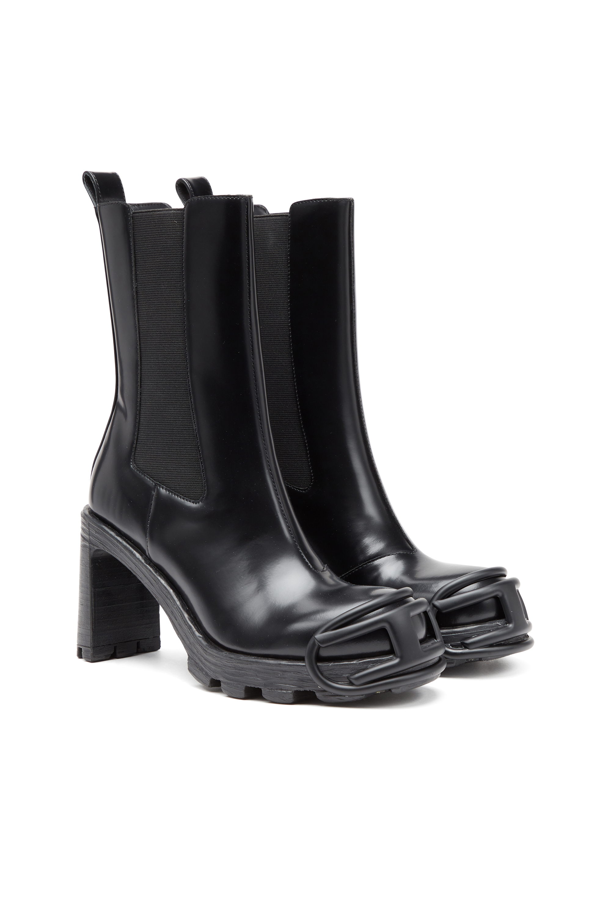 Diesel - D-HAMMER CH D W, D-Hammer-Stivali a tacco alto con placca Oval D Donna in Nero - 2