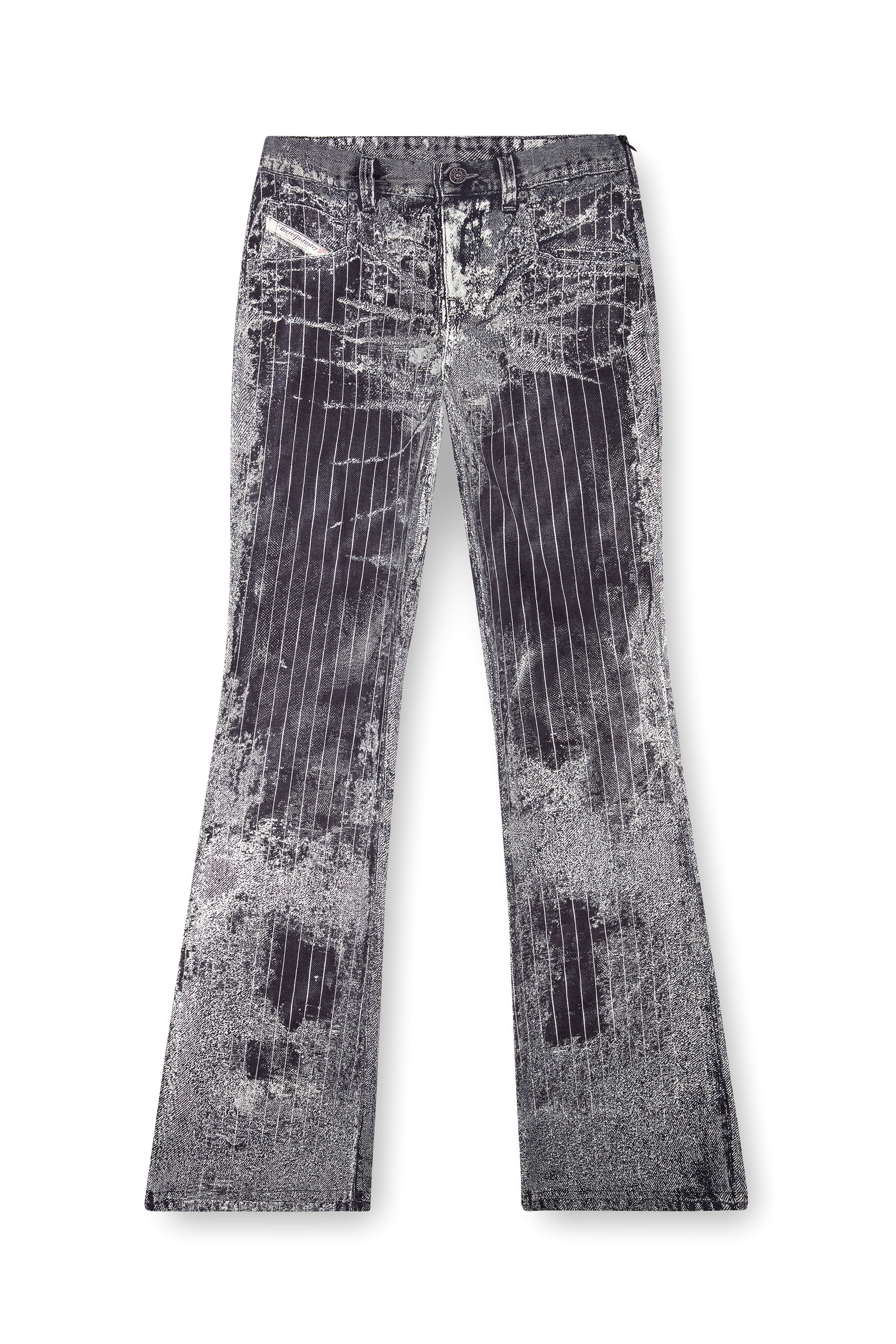 Diesel - P-RETTY, Femme Pantalon bootcut en satin à imprimé fines rayures in Noir - Image 3