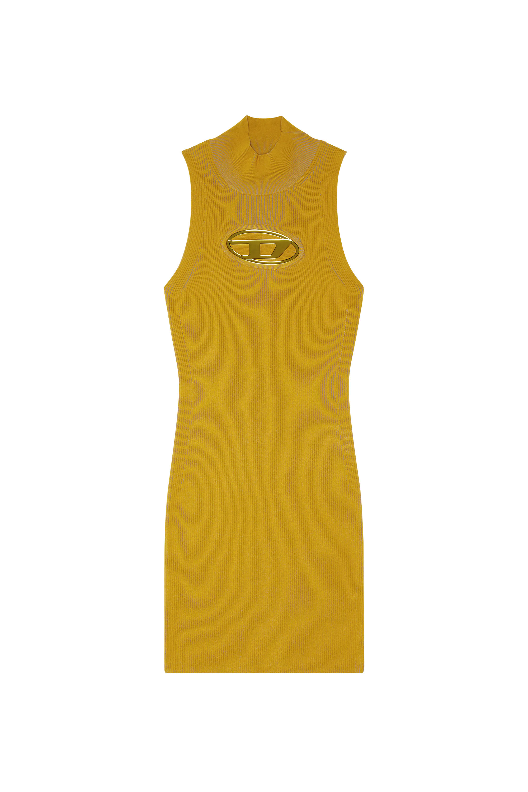 Diesel - M-ONERVA, Damen Cutout-Mini-Kleid mit Logo-Plakette in Gelb - Image 3