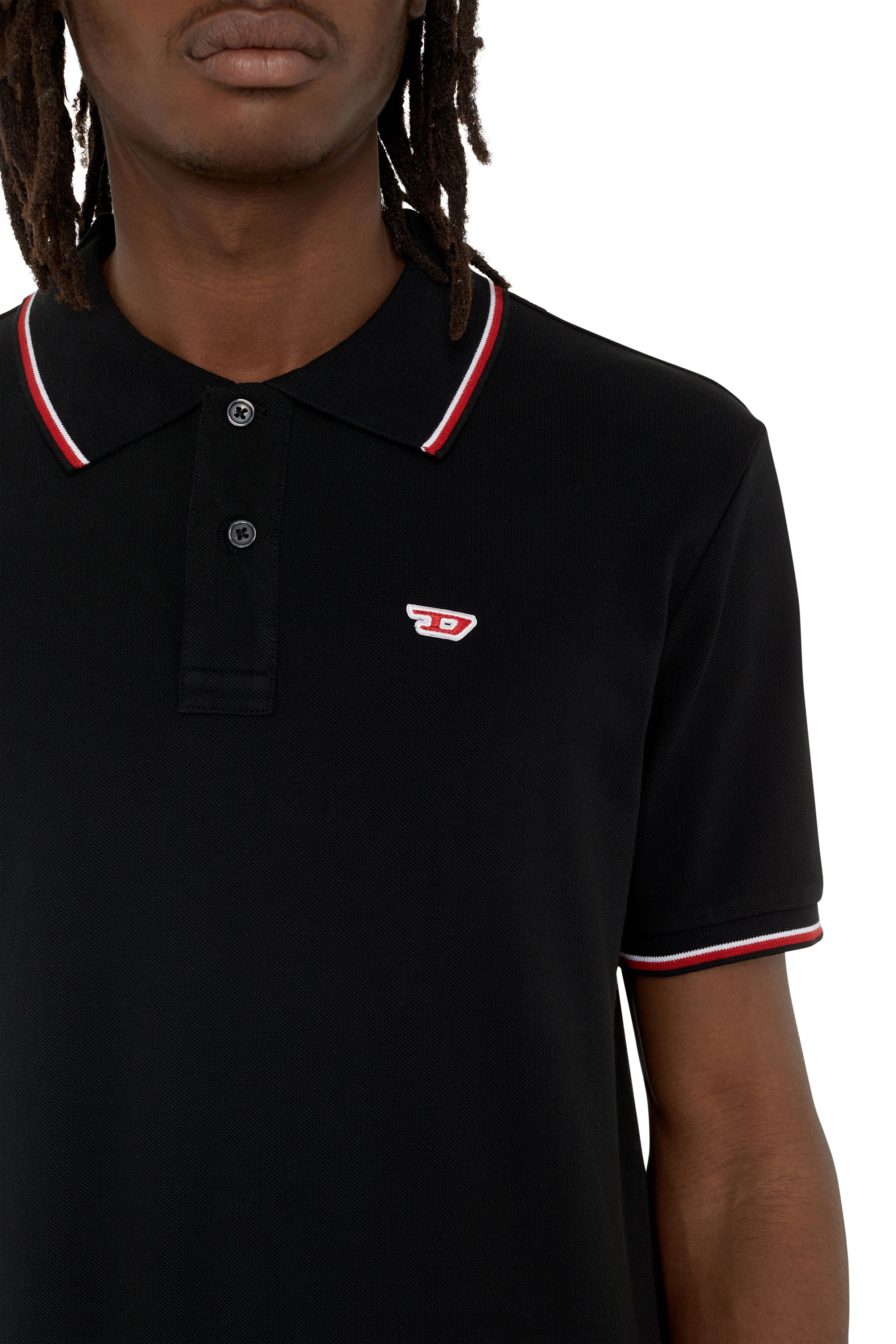 Diesel - T-SMITH-D, Man Polo shirt with striped trims in Black - Image 5