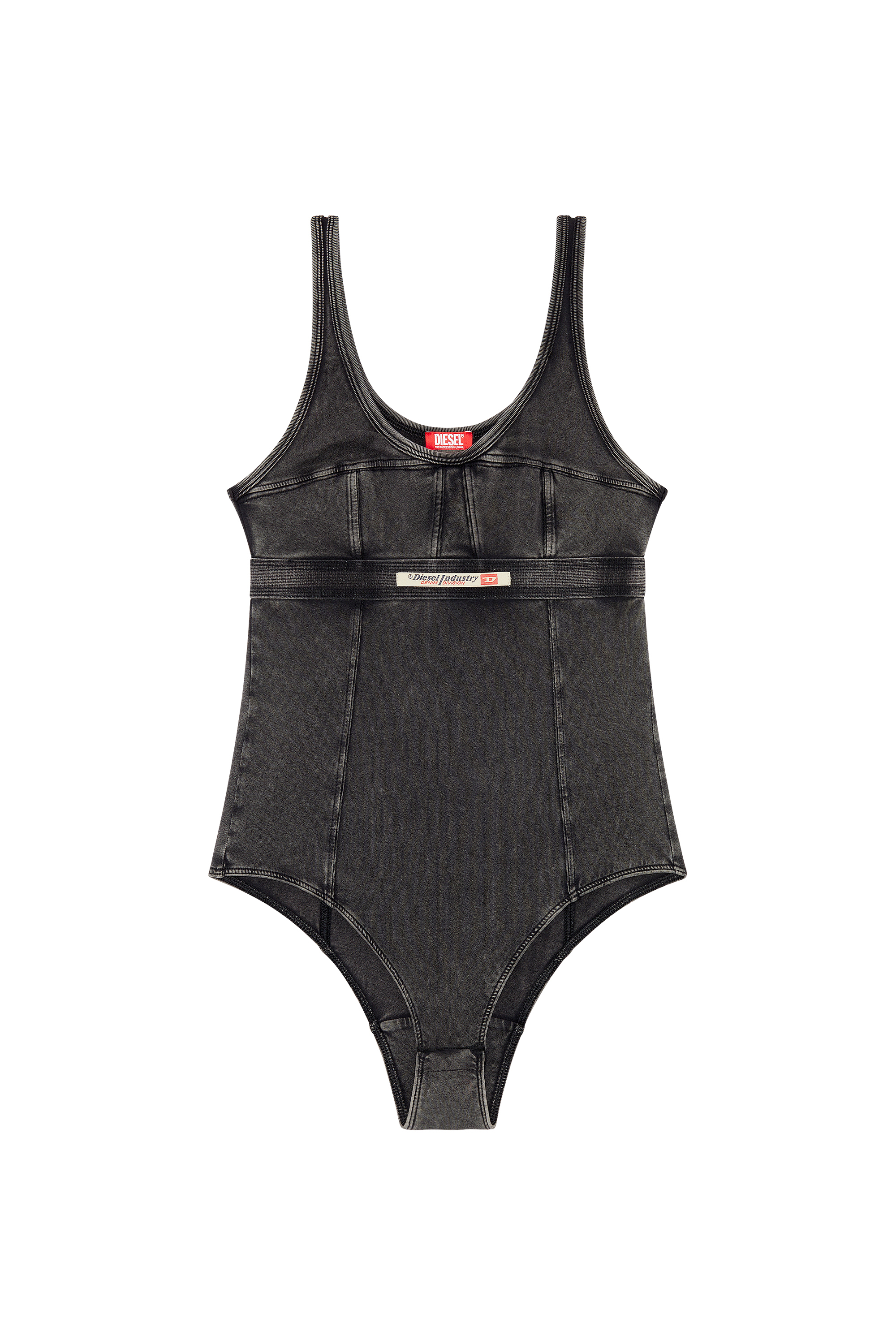 Diesel - UFBY-SELIMA, Damen Body aus Denim-Effekt-Jersey in Schwarz - Image 5