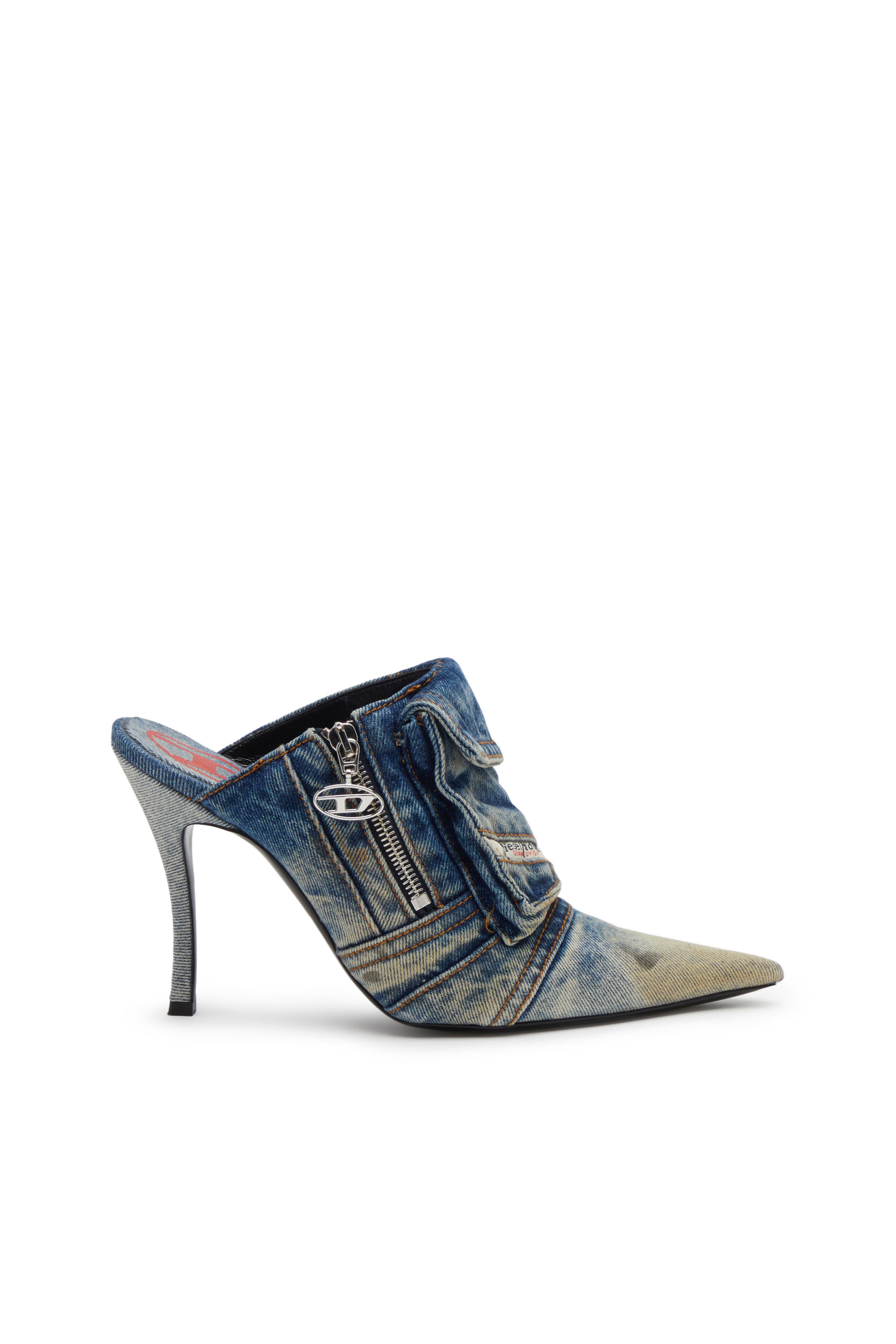 Diesel - D-VENUS POCKET ML, Femme D-Venus Pocket ML - Mules à talons en denim délavé in Bleu - Image 1