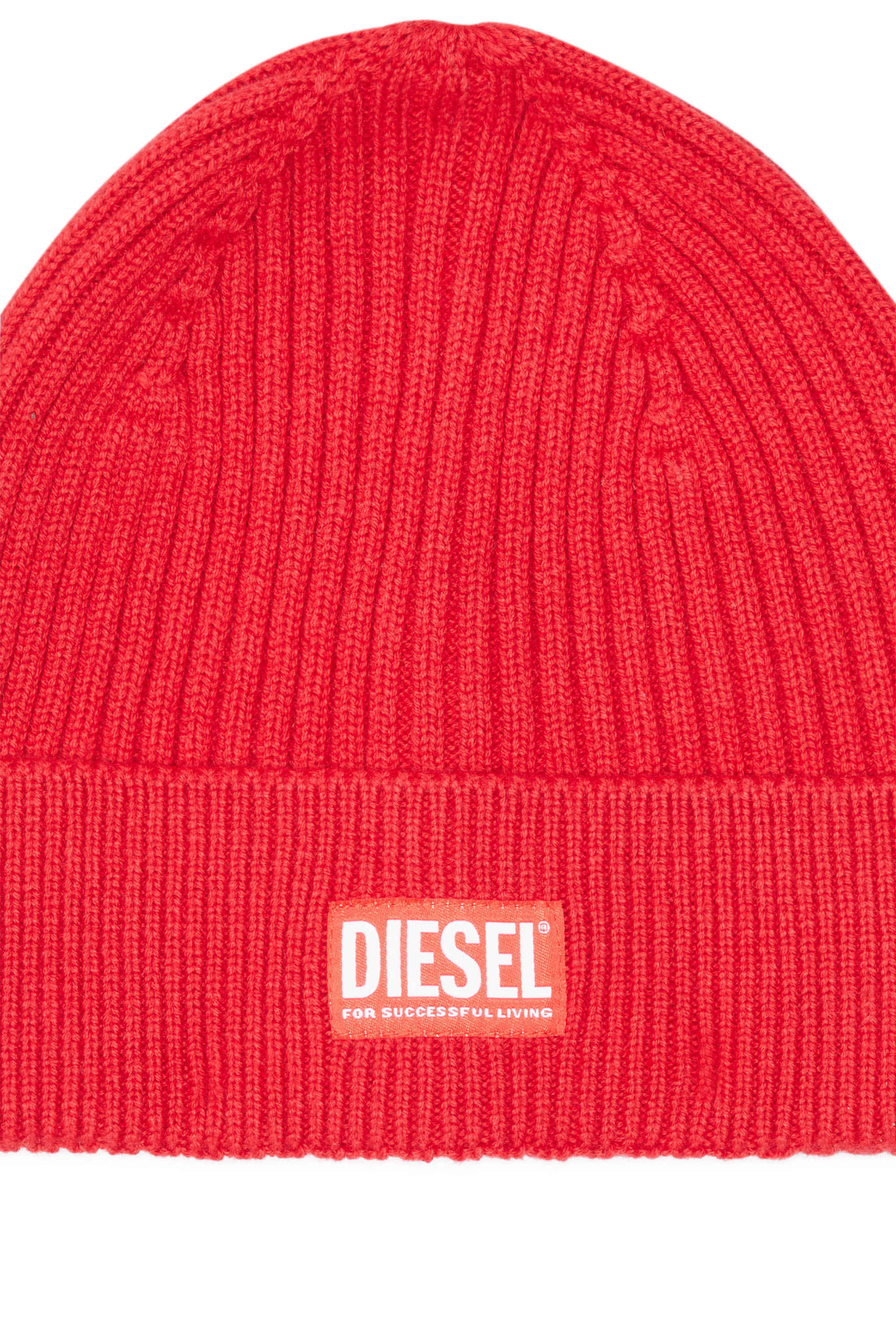 Diesel - K-CODER-H 2X2, Unisex Berretto a costine con patch con logo in Rosso - Image 3