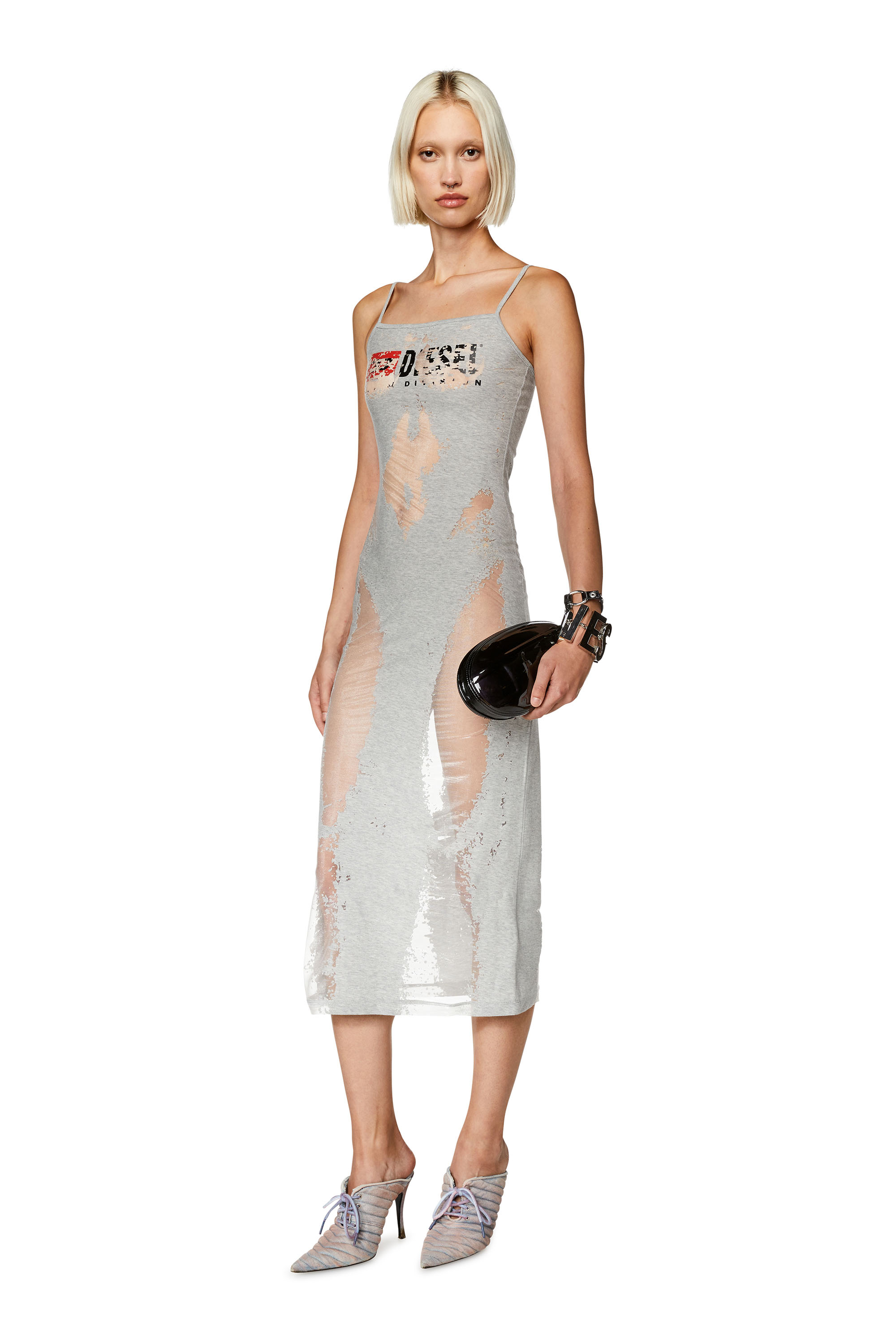 Diesel - D-HOPER-DEVO, Damen Kleid aus Jersey mit transparenten Effekten in Grau - Image 1