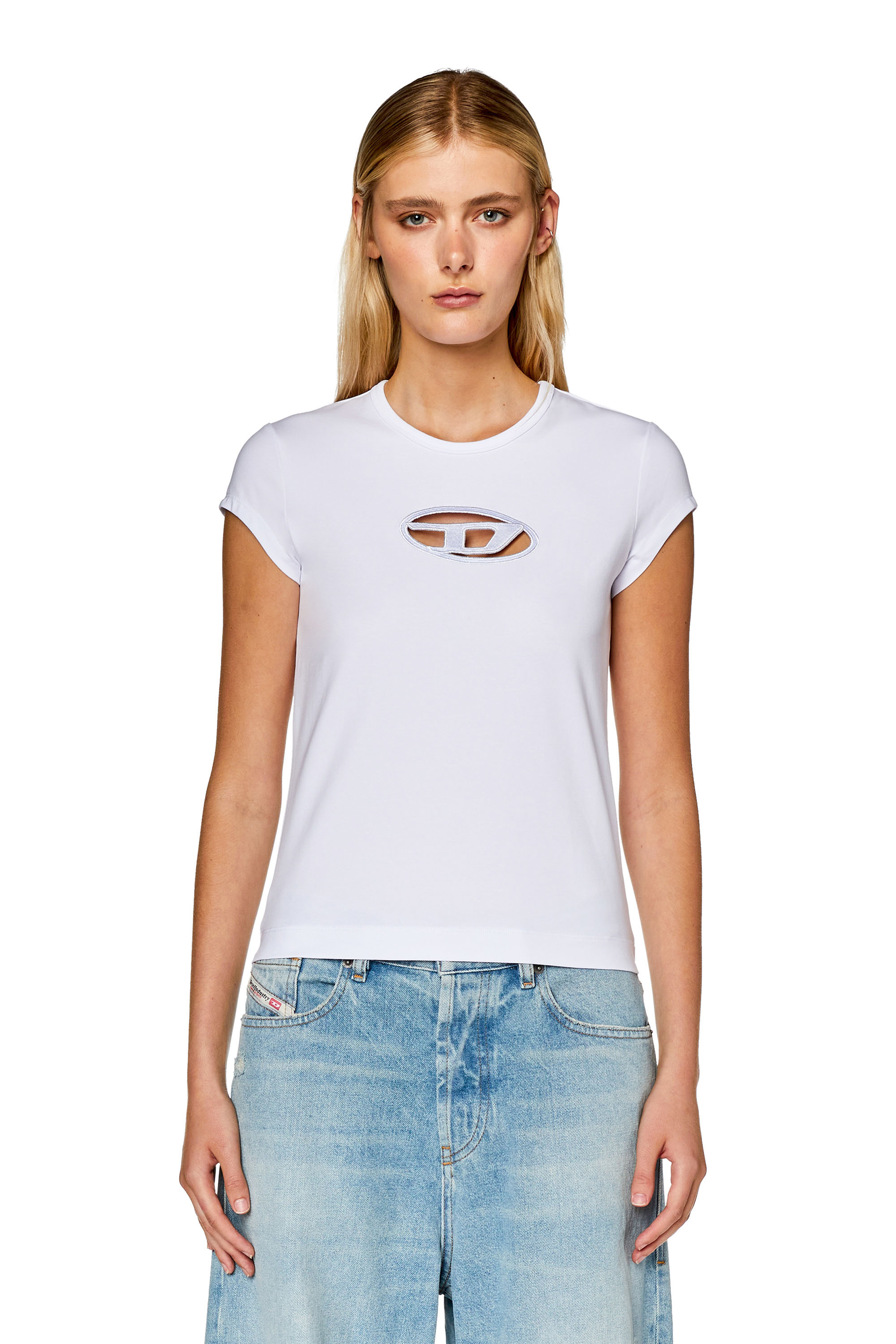 Diesel - T-ANGIE, Donna T-shirt con logo peekaboo in Bianco - Image 5