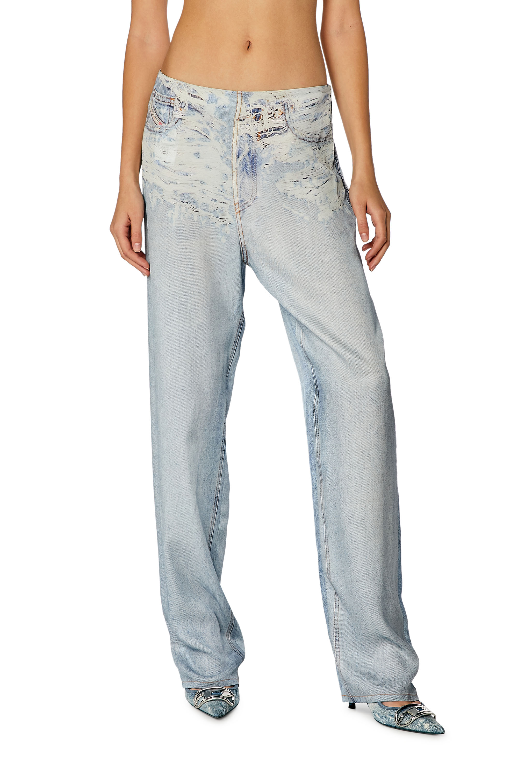 Diesel - P-SARKY, Femme Pantalon fluide avec imprimé denim in Bleu - Image 1