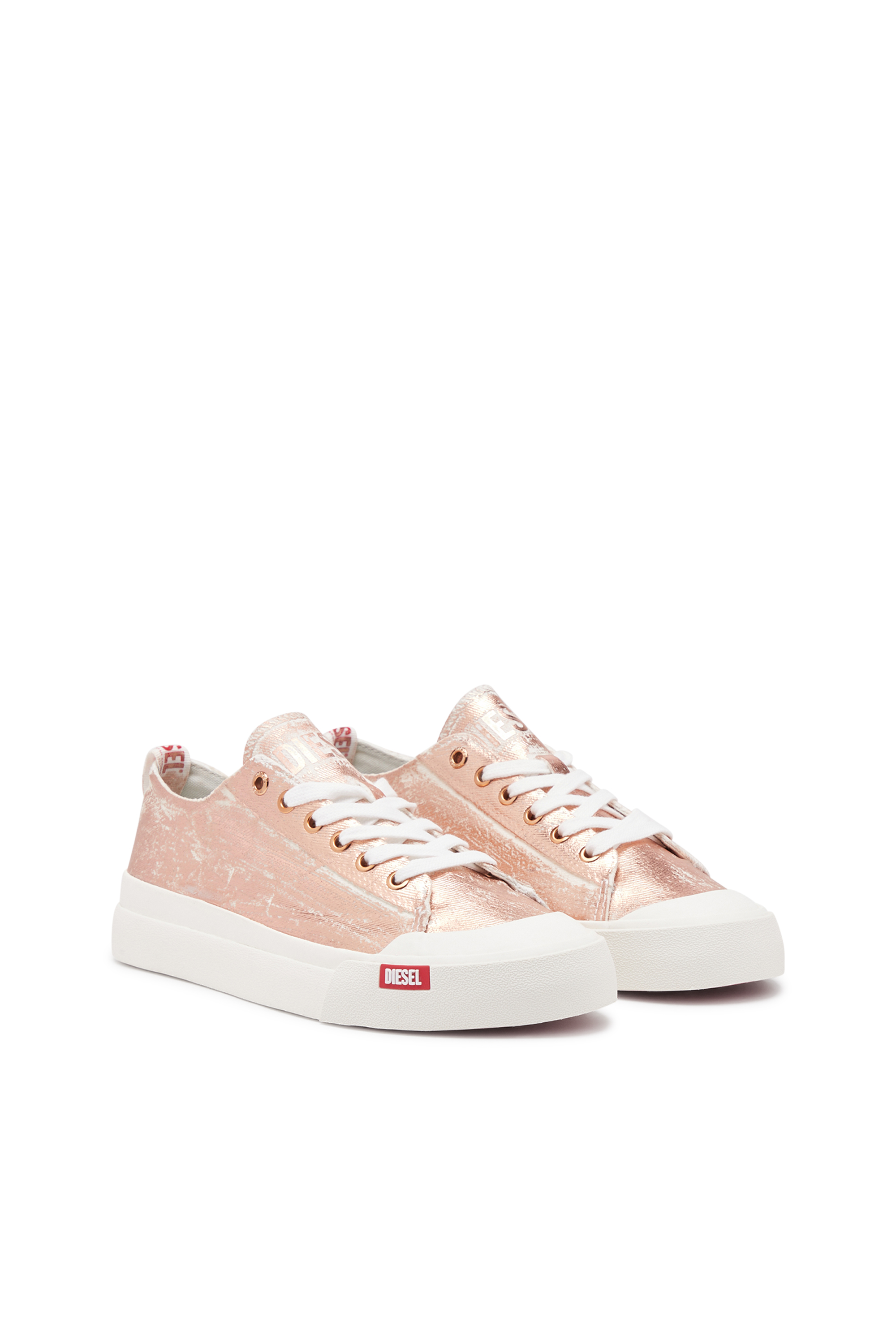 Diesel - S-ATHOS LOW W, Femme S-Athos Low-Sneakers effet vieilli en toile métallisée in Rose - Image 2