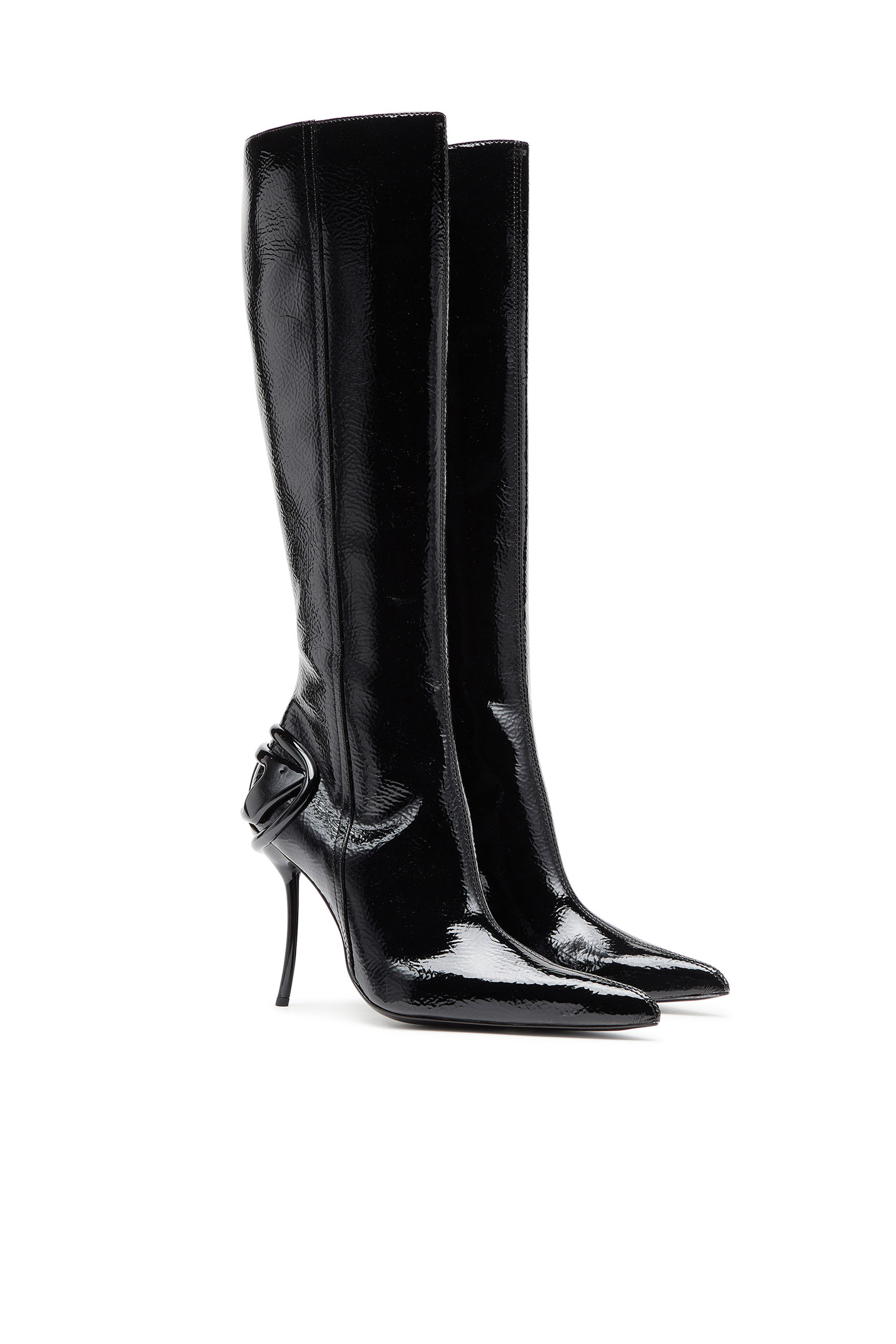 Diesel - D-TEN&HALF HB, D-Ten&Half-Stivali effetto glossy con tacco curvo Donna in Nero - 2