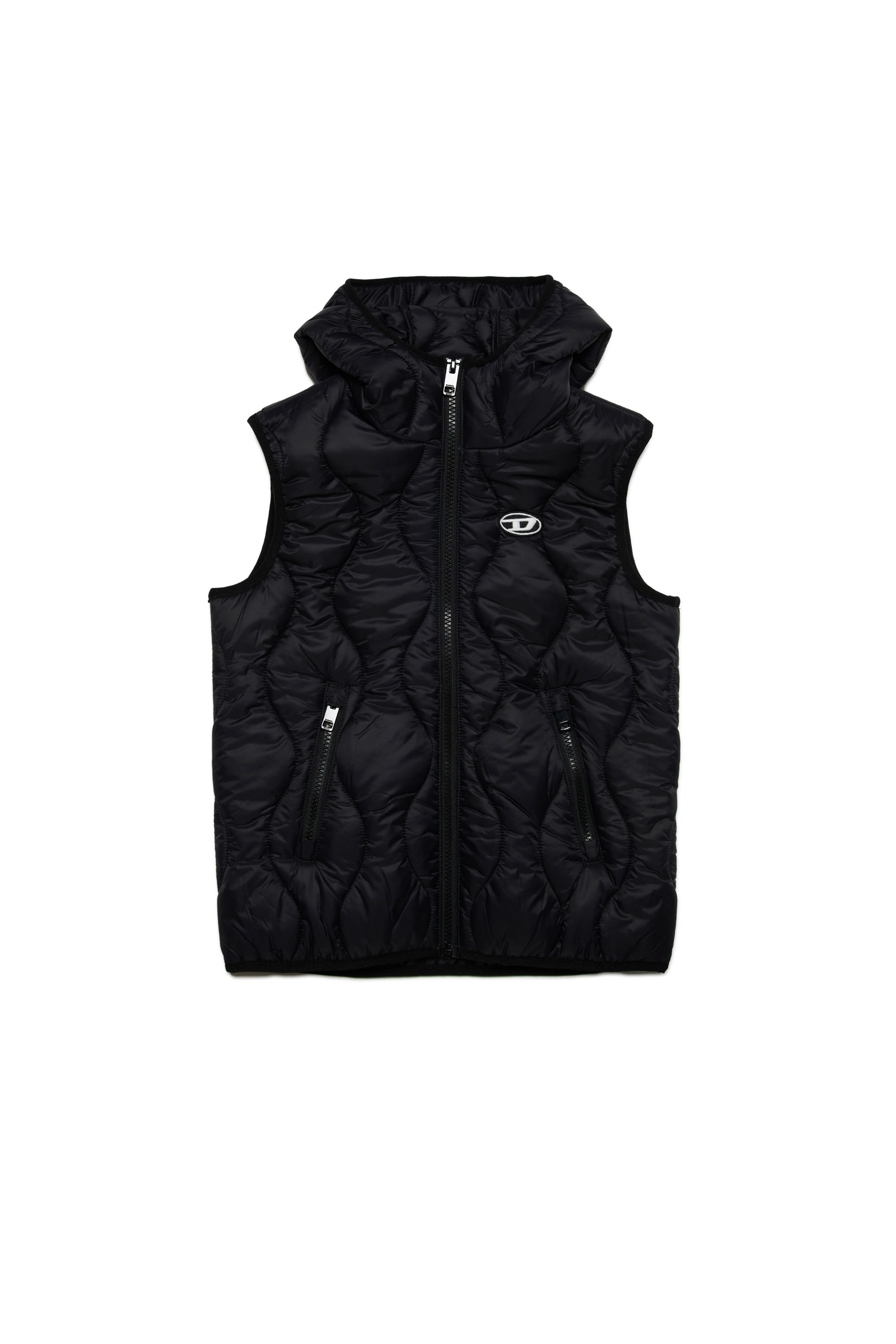 Diesel - JSLASH, Unisex Gilet con cappuccio in nylon trapuntato in Nero - Image 1