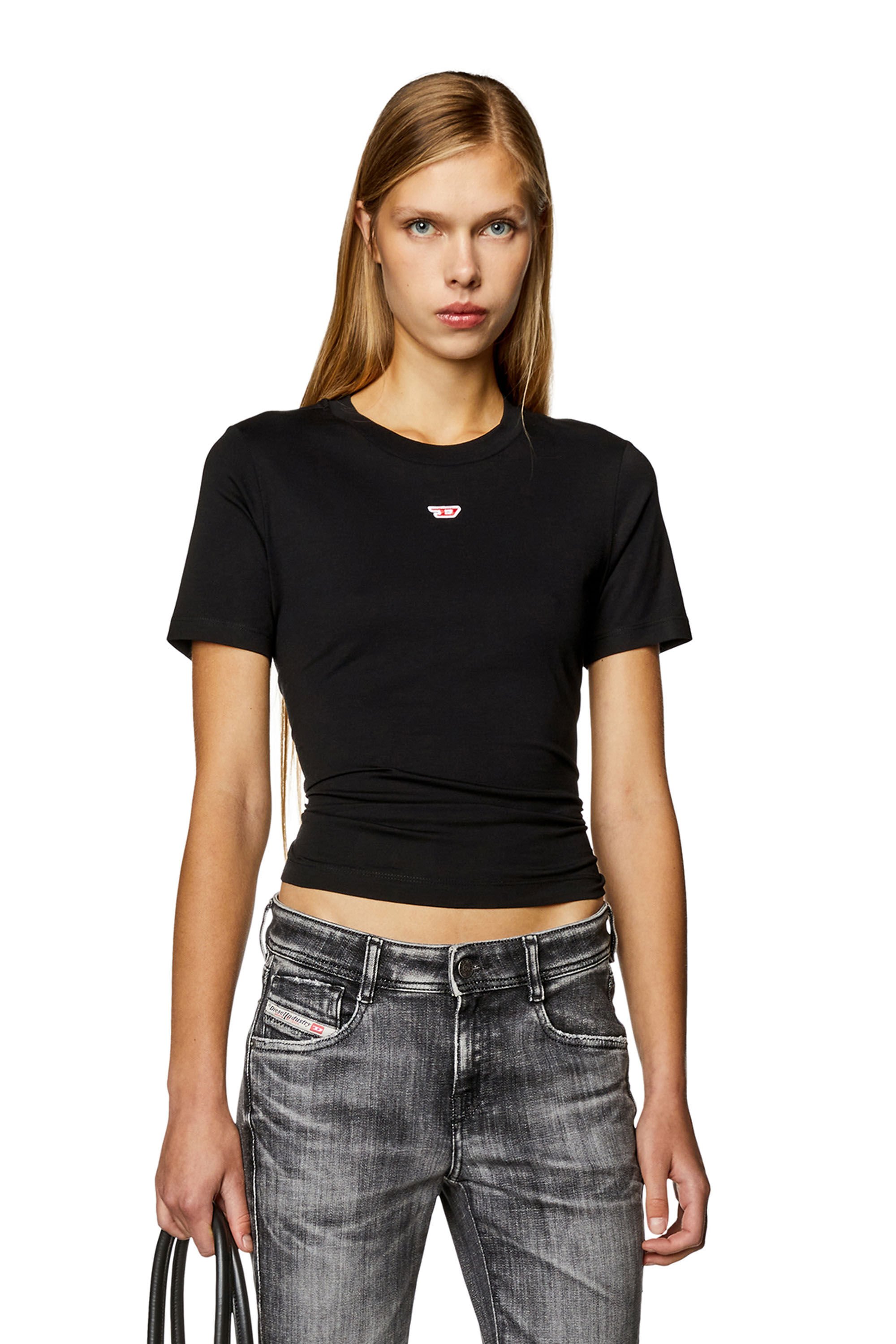 Diesel - T-REG-D, Femme T-shirt avec mini empiècement à logo in Noir - Image 3